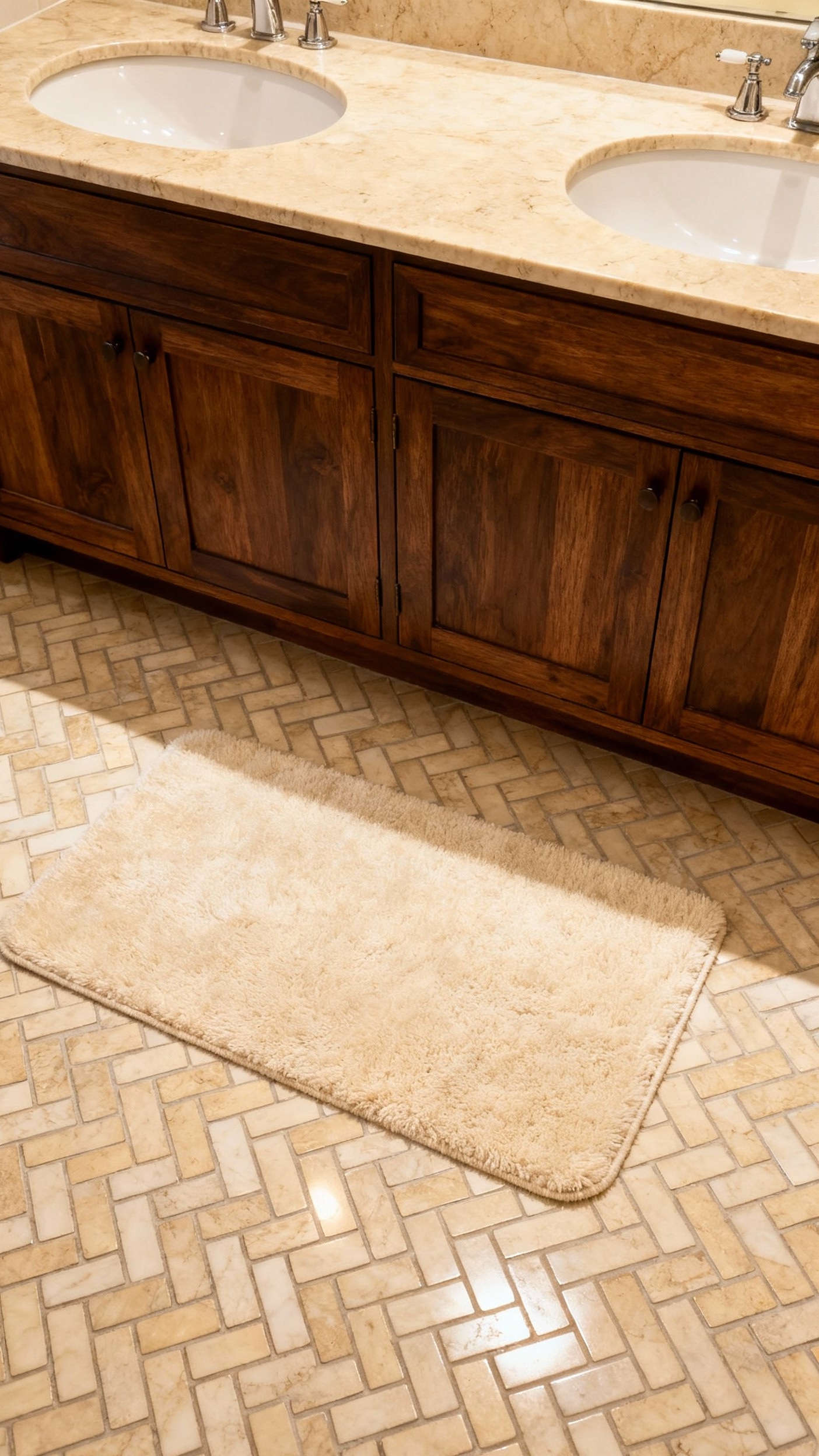 Beige marble bathroom - Beige Marble Bathrooms: A Timeless Elegance - Beige marble tiles flow across this bathroom floor...