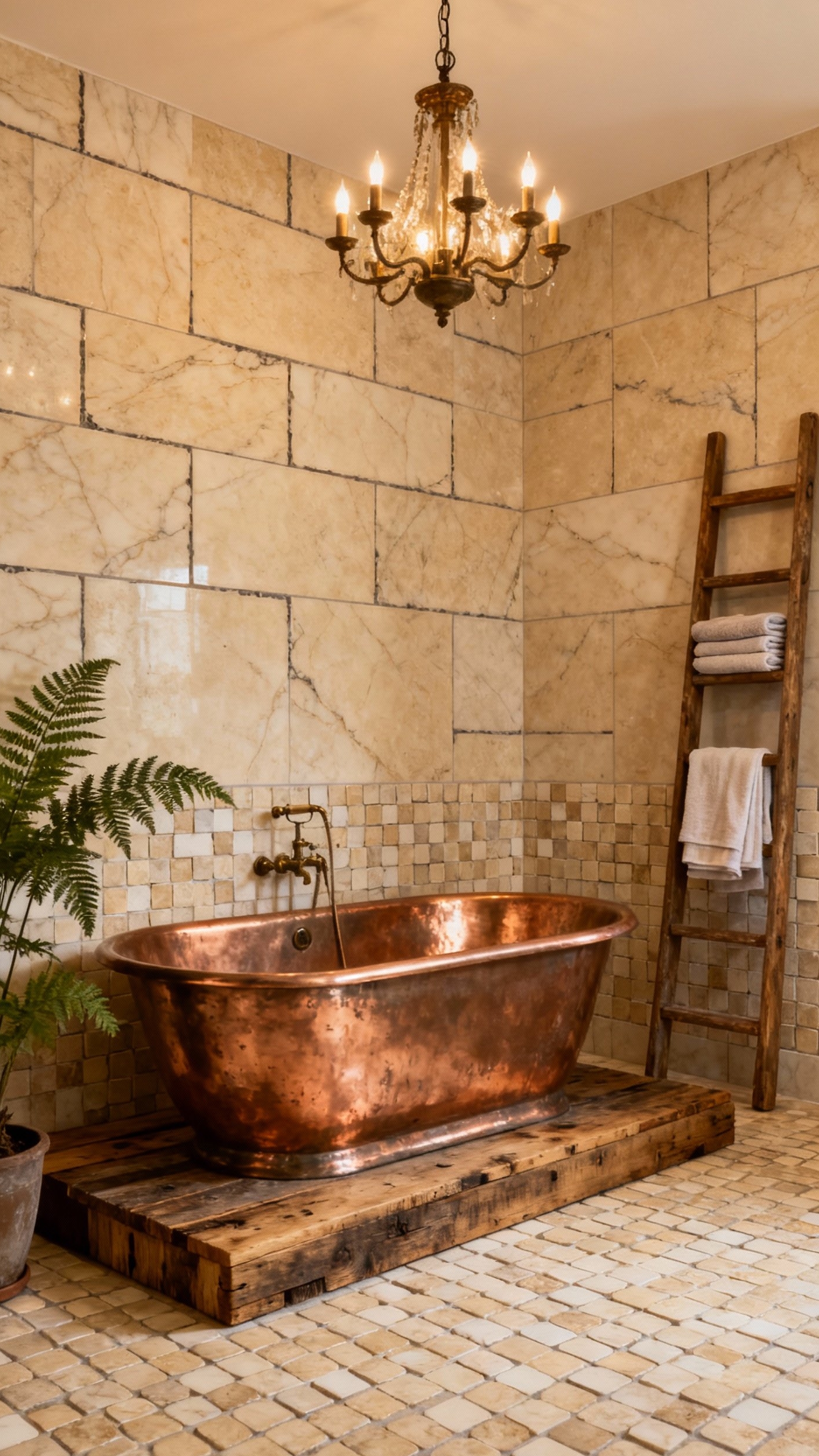 Beige marble bathroom - Beige Marble: Rustic Bathroom Bliss - This bathroom oozes rustic elegance with its warm,...