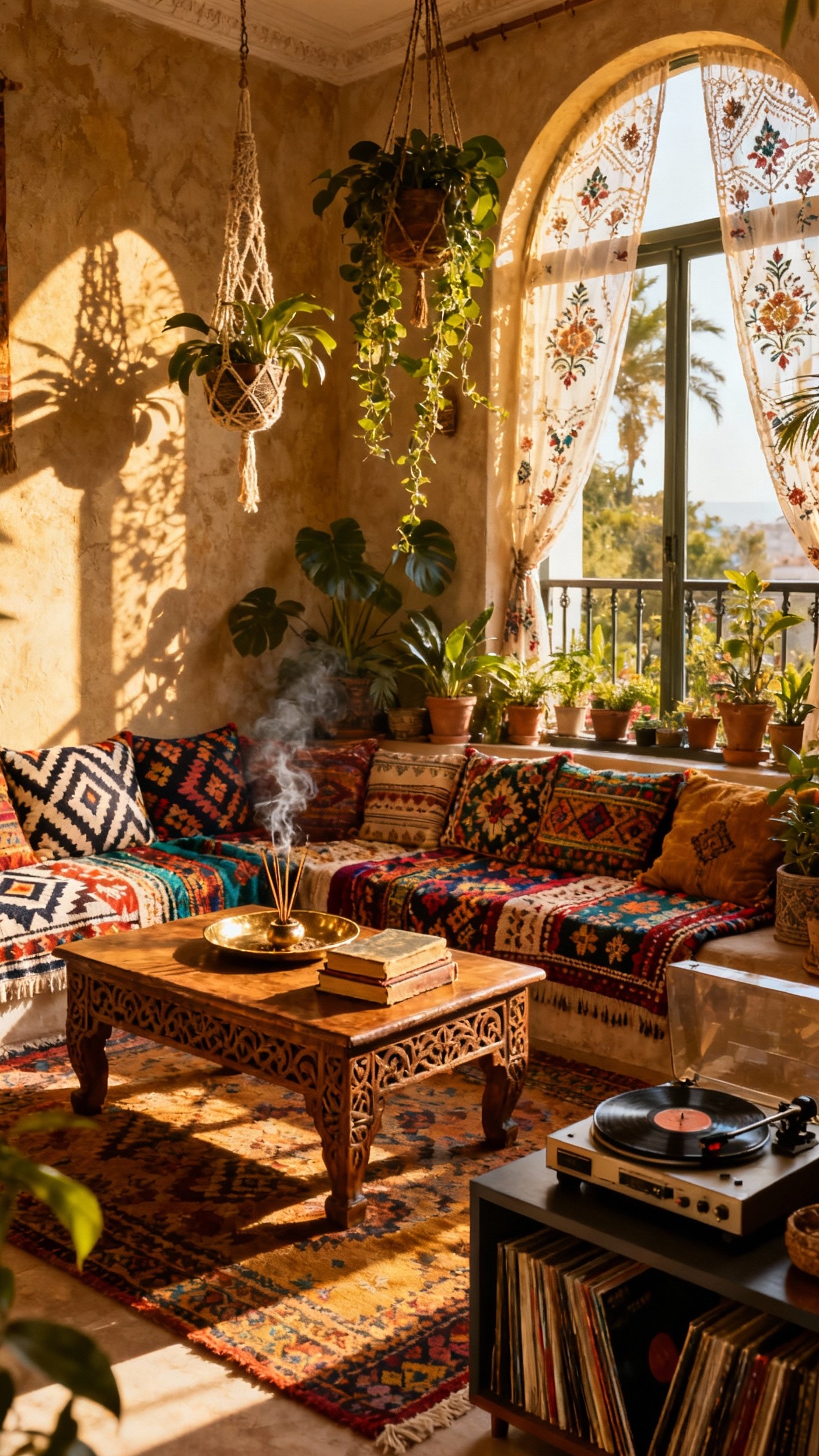 Living Room Inspo - Boho Living Room: Sun-Drenched Style - Sunlight floods this bohemian living room, instantly creating...