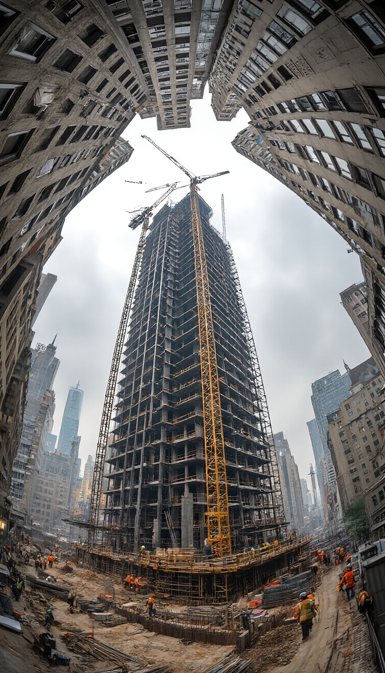Building Graphic ideas - Building Graphic Ideas: Urban Construction - A construction site explodes with activity, showcasing the...