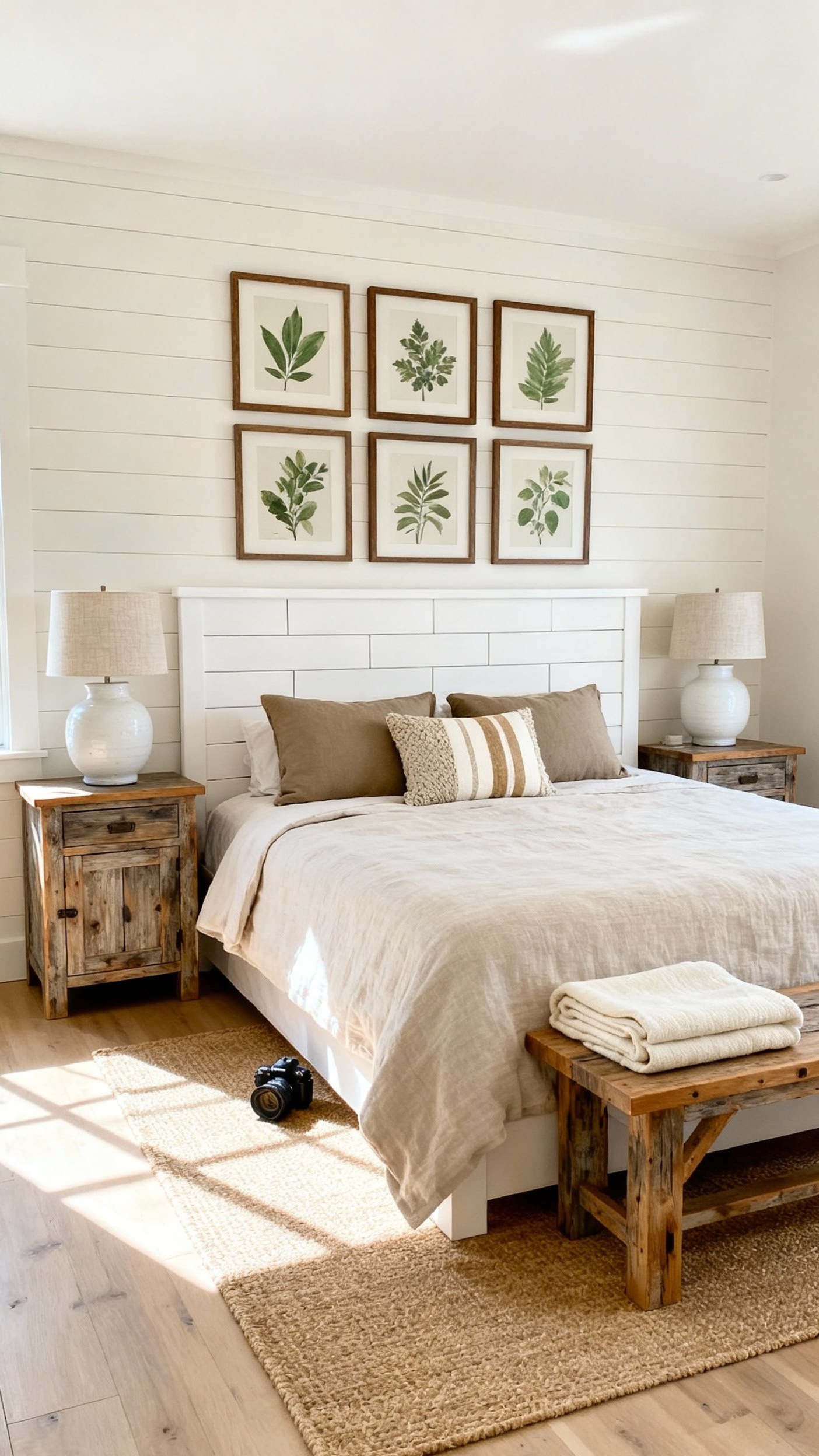 Neutral Tones Bedroom - Neutral Bedroom: Farmhouse Style Serenity - Sunlight floods this neutral-toned bedroom, instantly creating a...