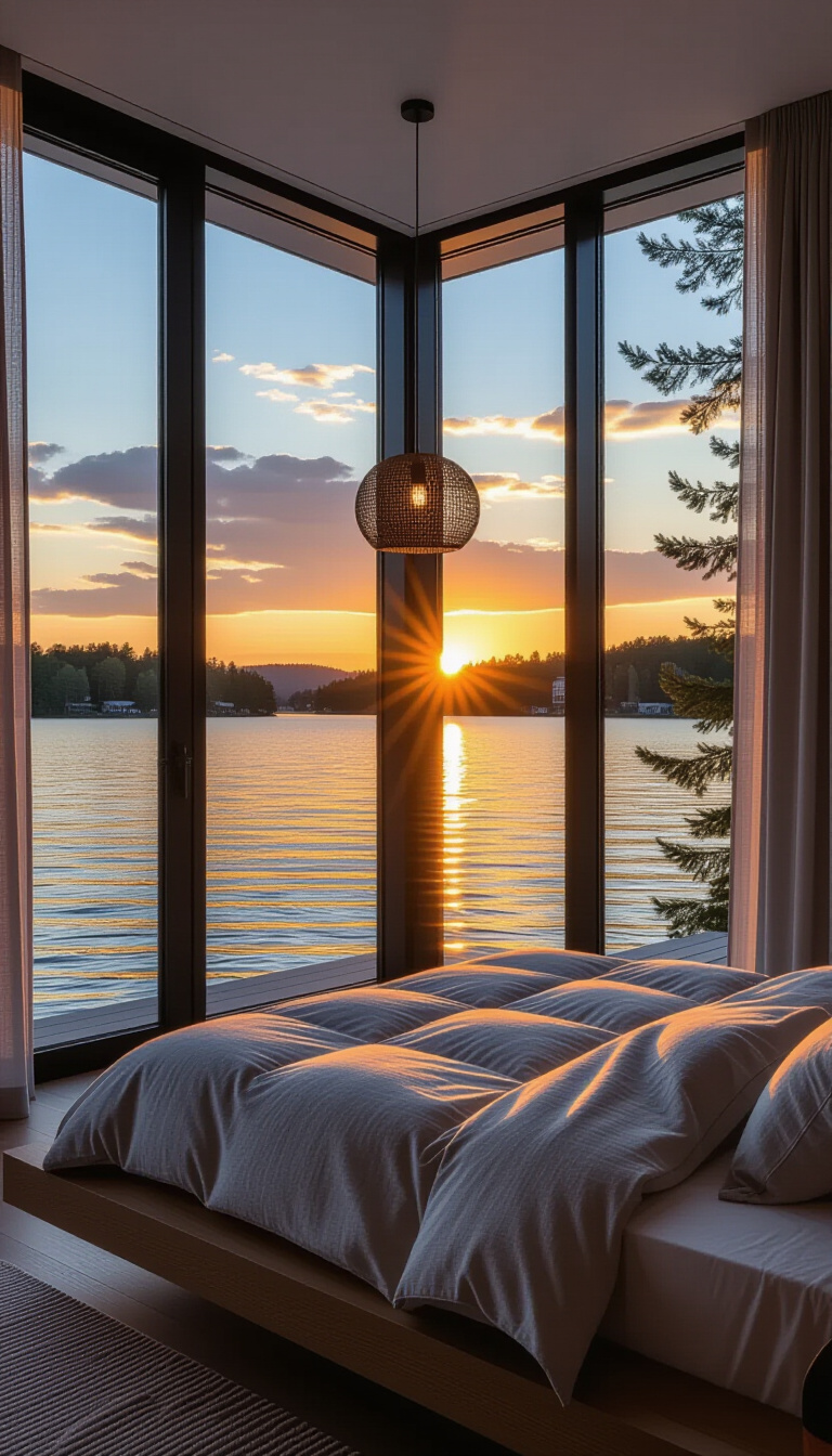 luxurious bedroom ideas - Bedroom Design: Serene Lake View Escape - Imagine sinking into serenity in this contemporary bedroom,...