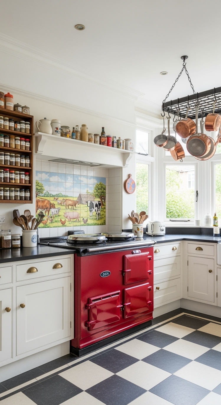 Country Kitchen Design - Country Kitchen: Red Aga Radiates Charm - Step into this country kitchen and feel instantly...