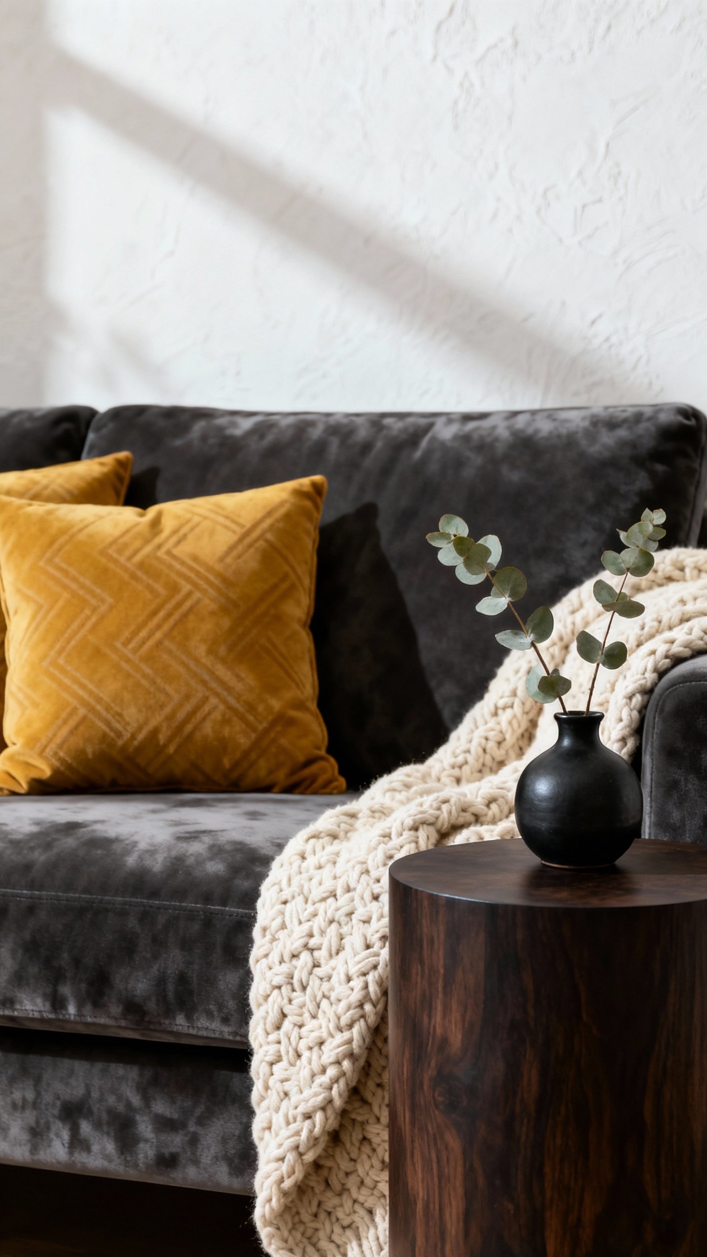 Dark Grey Couch Styling - Dark Grey Couch: Style Secrets Revealed - A dark grey velvet couch immediately exudes sophistication....