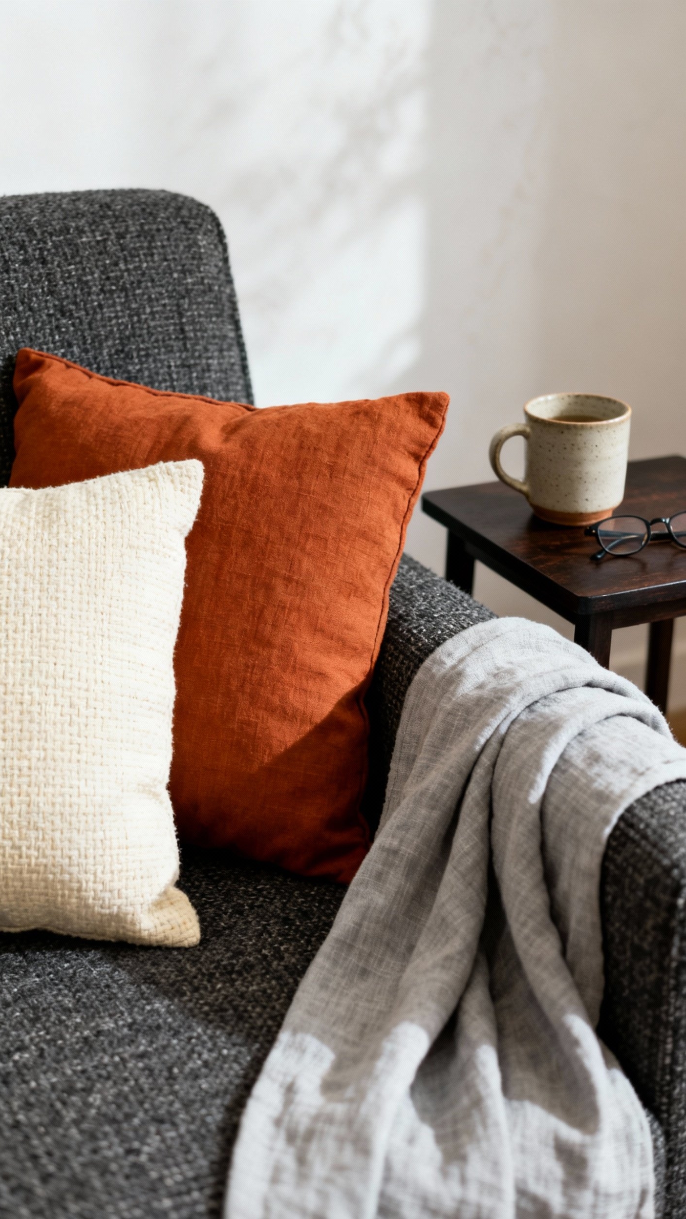 Dark Grey Couch Styling - Dark Grey Couch: Styling Done Right - Dark Grey Couch Styling - The image showcases a masterclass in dark grey...