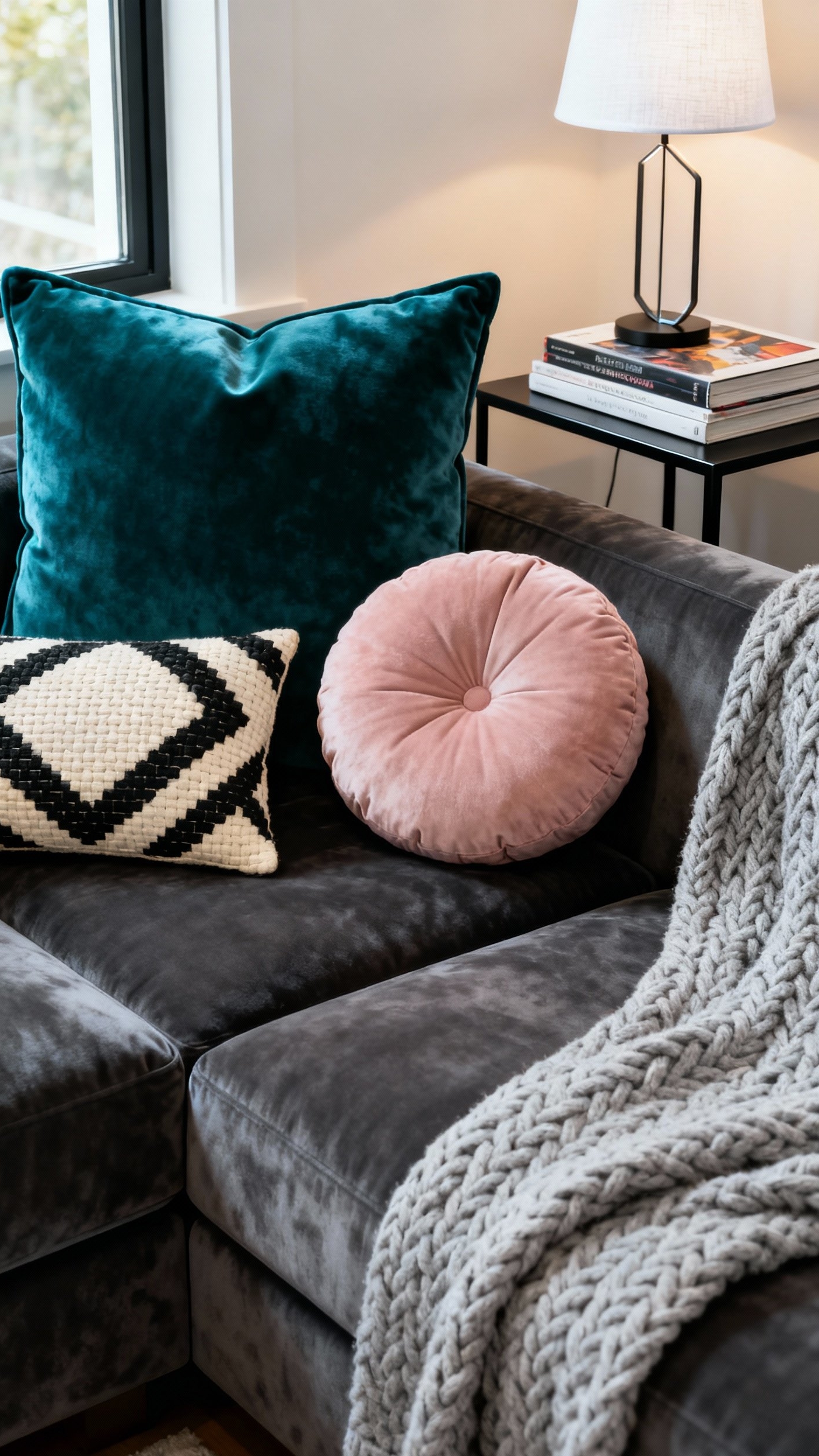 Dark Grey Couch Styling - Dark Grey Couch: Styling Secrets Revealed - A dark grey velvet sectional practically begs you...