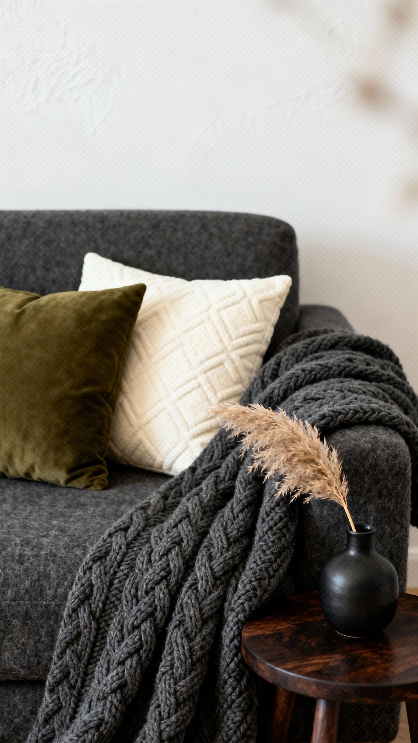 Dark Grey Couch Styling - Dark Grey Couch: Styling Secrets - Dark Grey Couch Styling - A dark grey, wool couch immediately invites you...