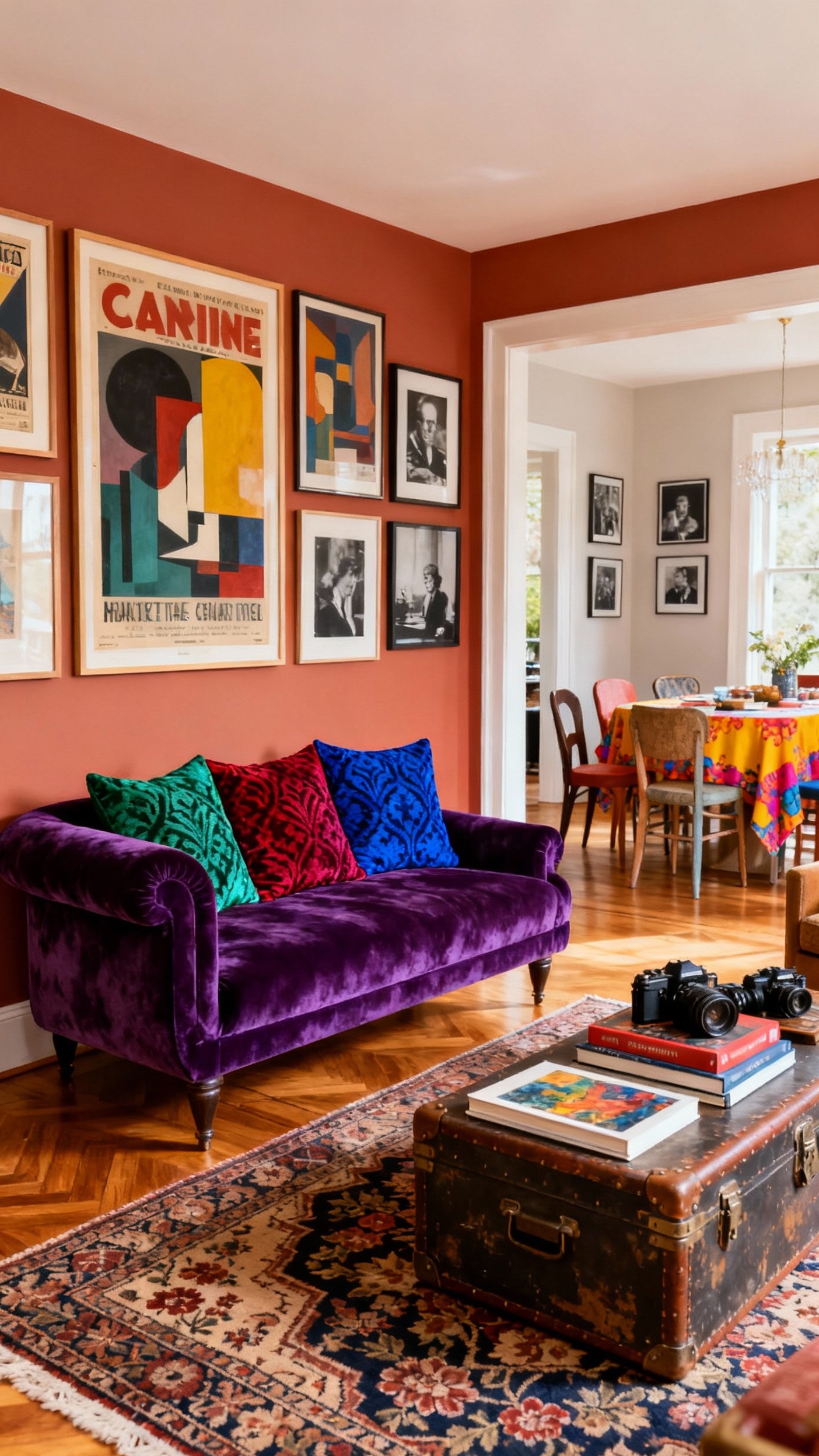 Living Room Inspo - Eclectic Living Room: Bold & Bright - Sunlight floods this vibrant, eclectic living room, immediately...