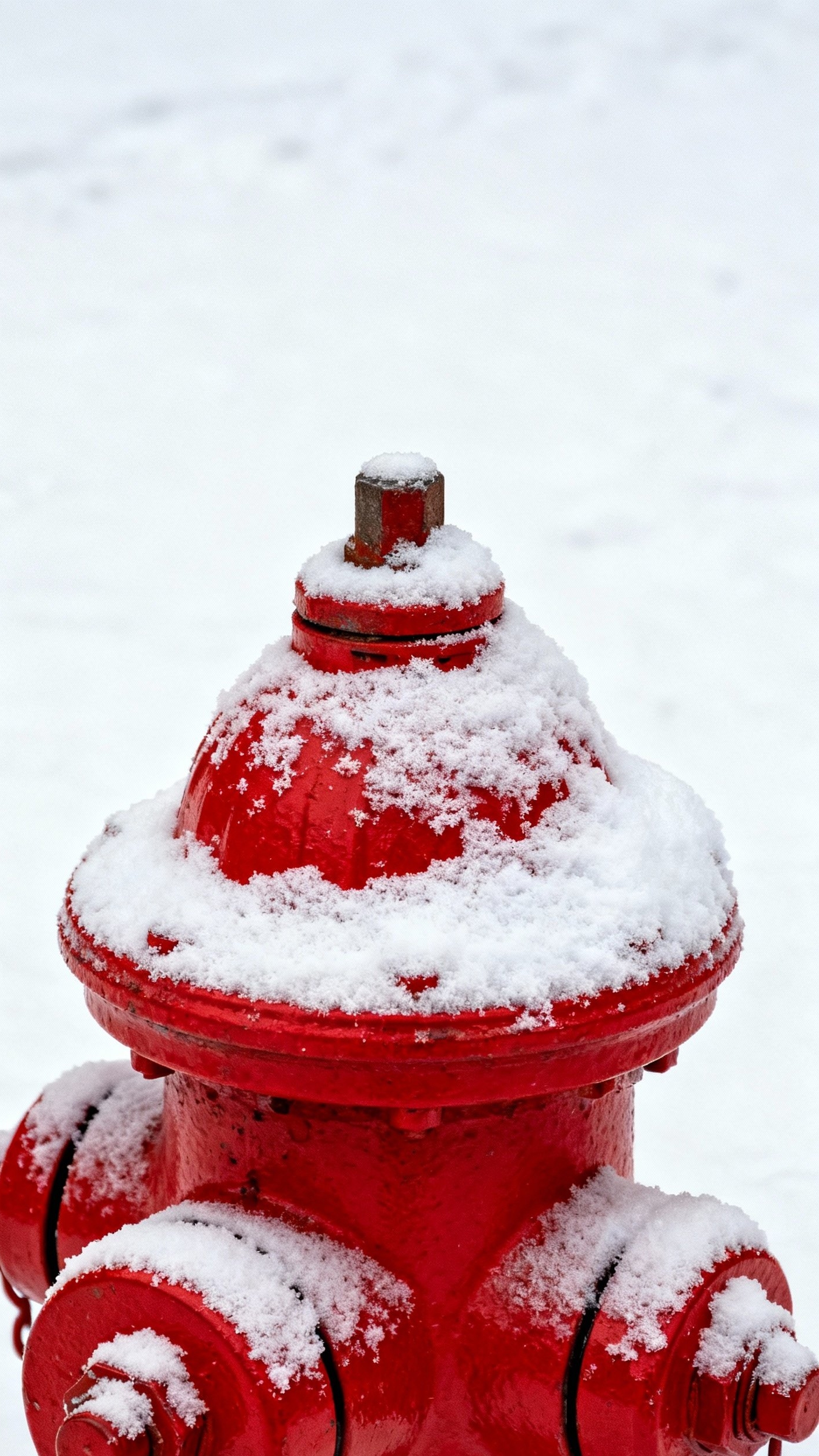 Urban City Photography - Red Against White: Urban Contrast - The city sleeps under a blanket of fresh...
