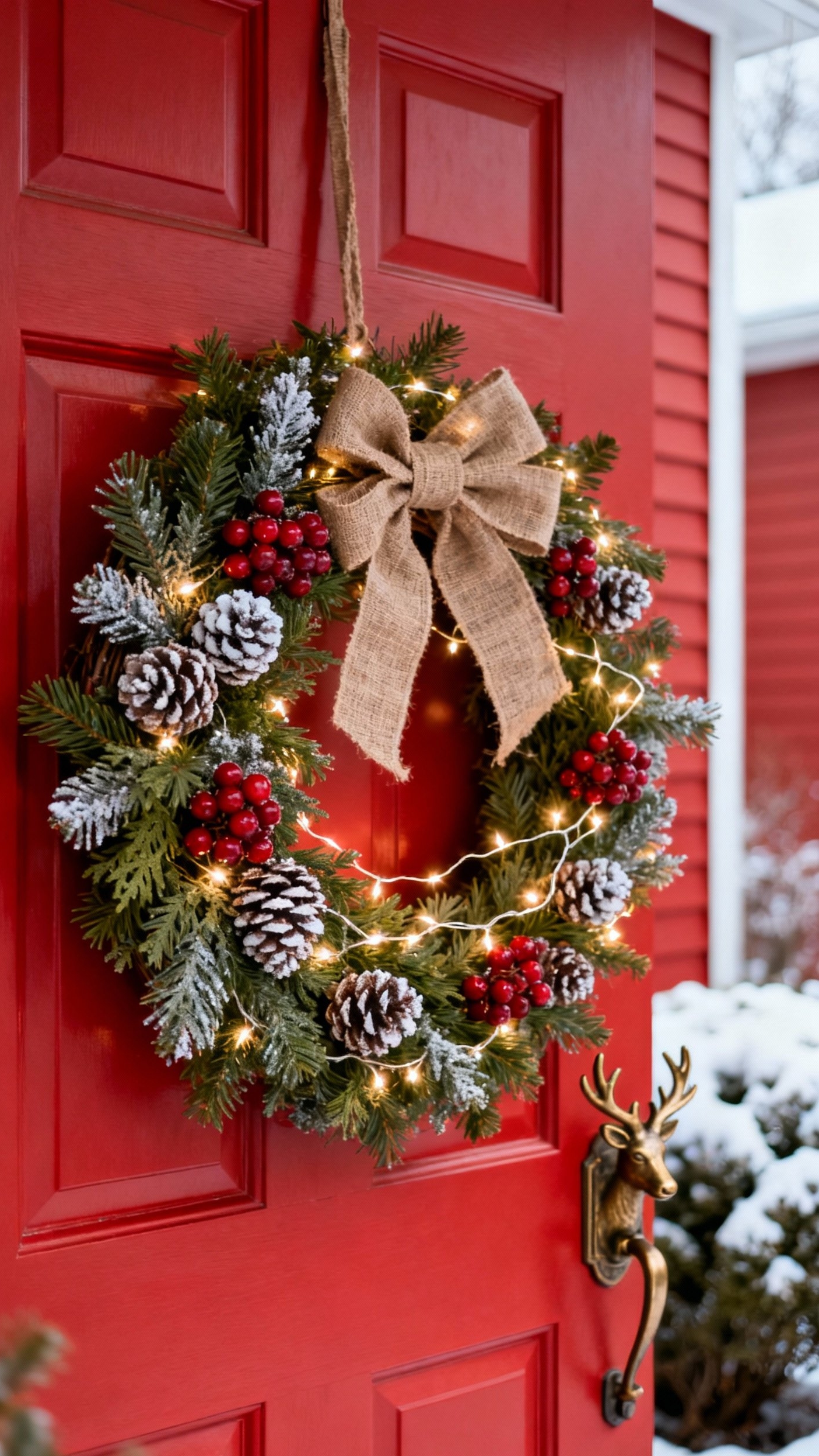 christmas porch decor ideas - Deck the Door: Festive Porch Ideas - A vibrant red front door instantly grabs your...