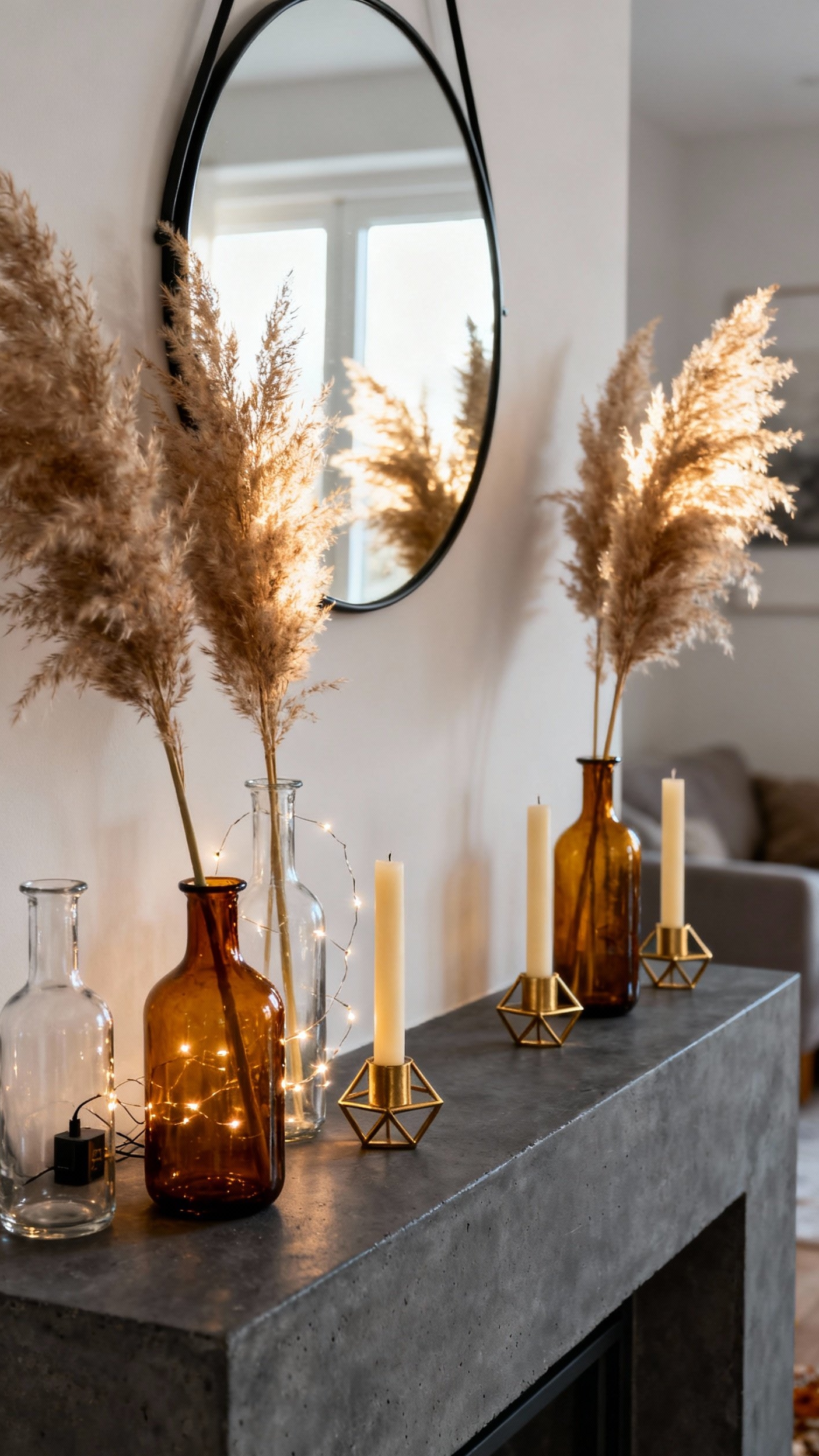 modern fall decor ideas for living room - Fall Living Room: Modern Mantel Ideas - A dark gray concrete mantel becomes a stunning...