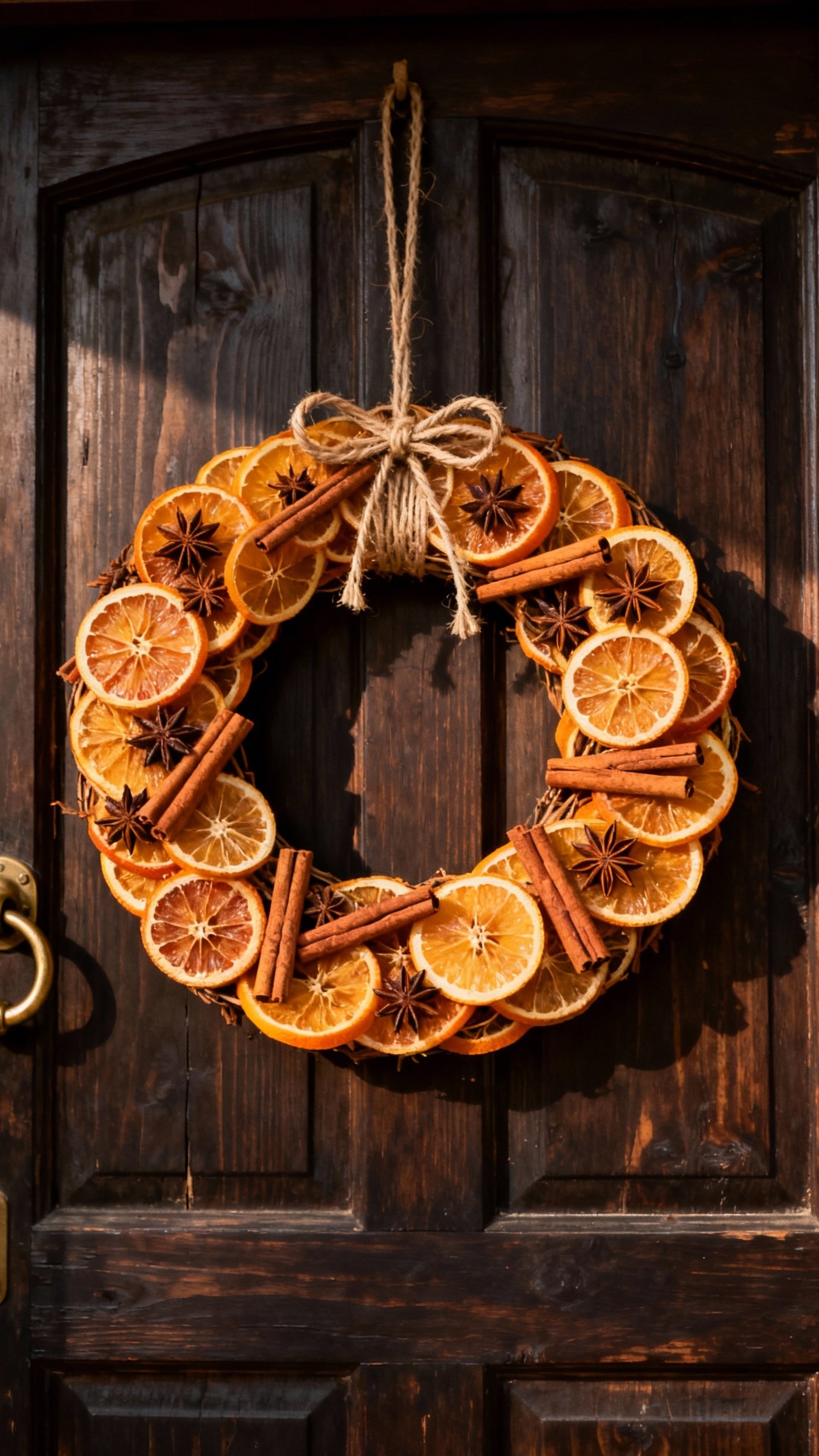 fall wreaths - Fall Wreaths: Natural Beauty for Your Door - A dark, stained wooden door showcases a stunning...