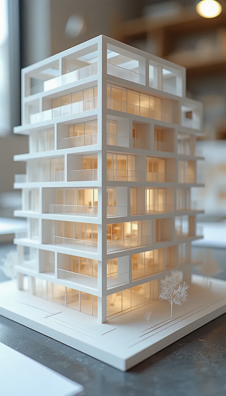 Building Graphic ideas - Crafting Compelling Building Graphics - A focused LED light slices across a pristine...