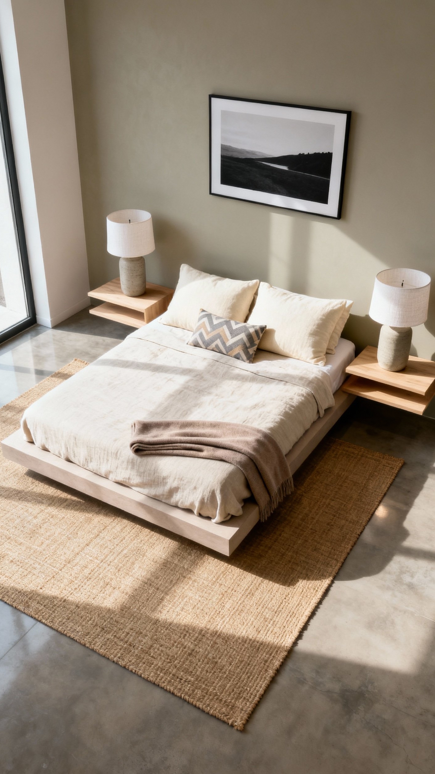 Neutral Tones Bedroom - Neutral Bedroom: Serene Simplicity Defined - The camera captures a bedroom that whispers calm....