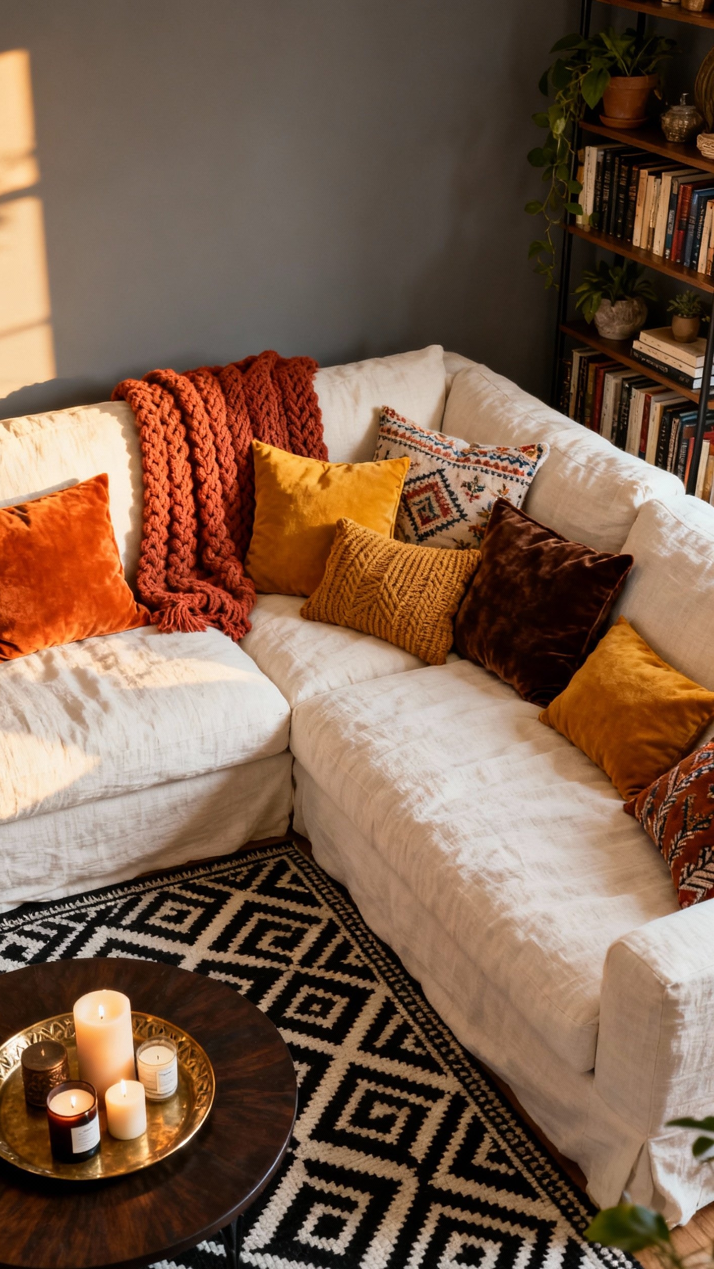modern fall decor ideas for living room - Fall Living Room: Modern Cozy Style - Golden afternoon light spills into this modern bohemian...