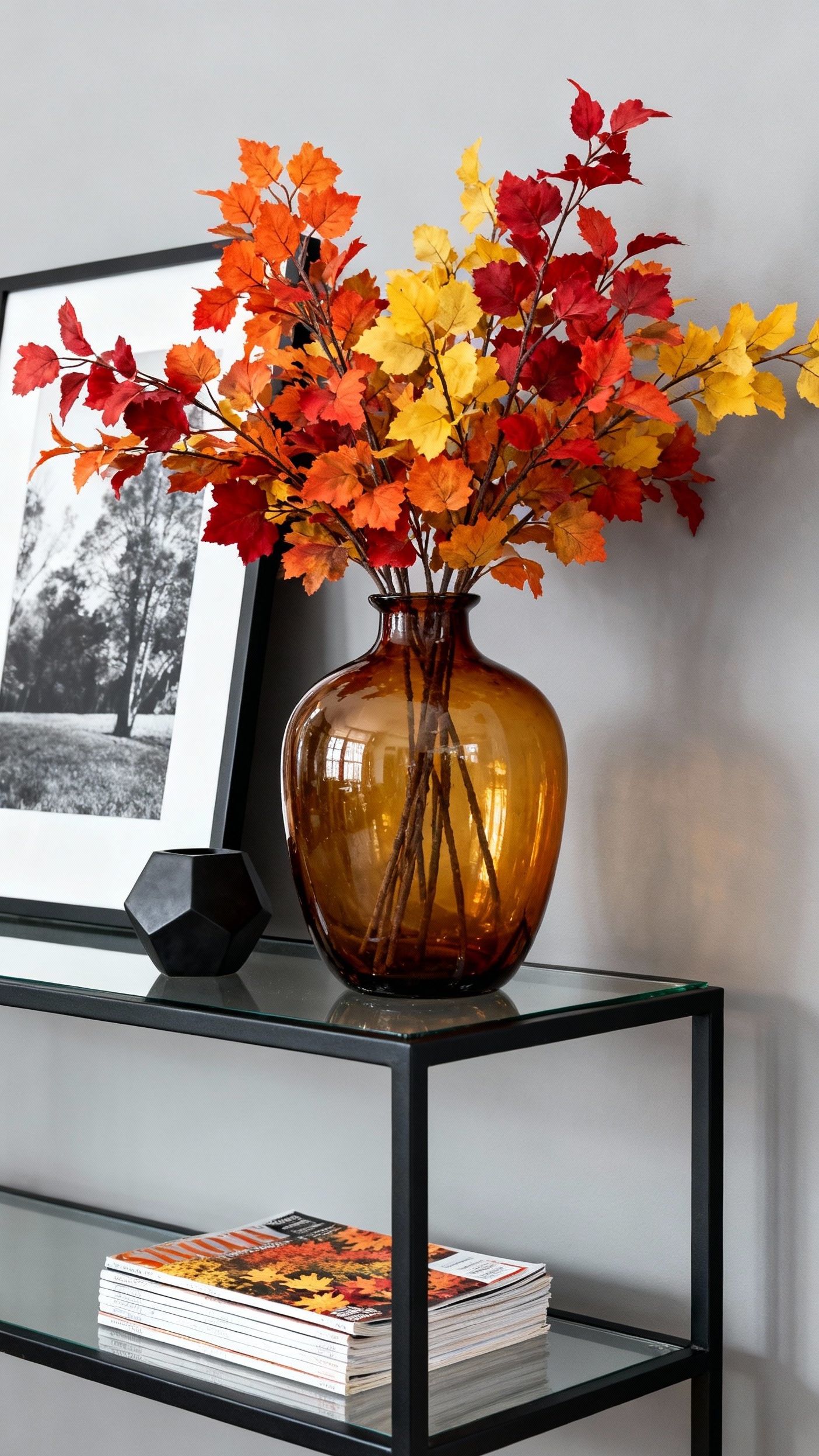 modern fall decor ideas for living room - Fall Living Room: Modern Decor Refresh - A sleek, black metal console table with a...