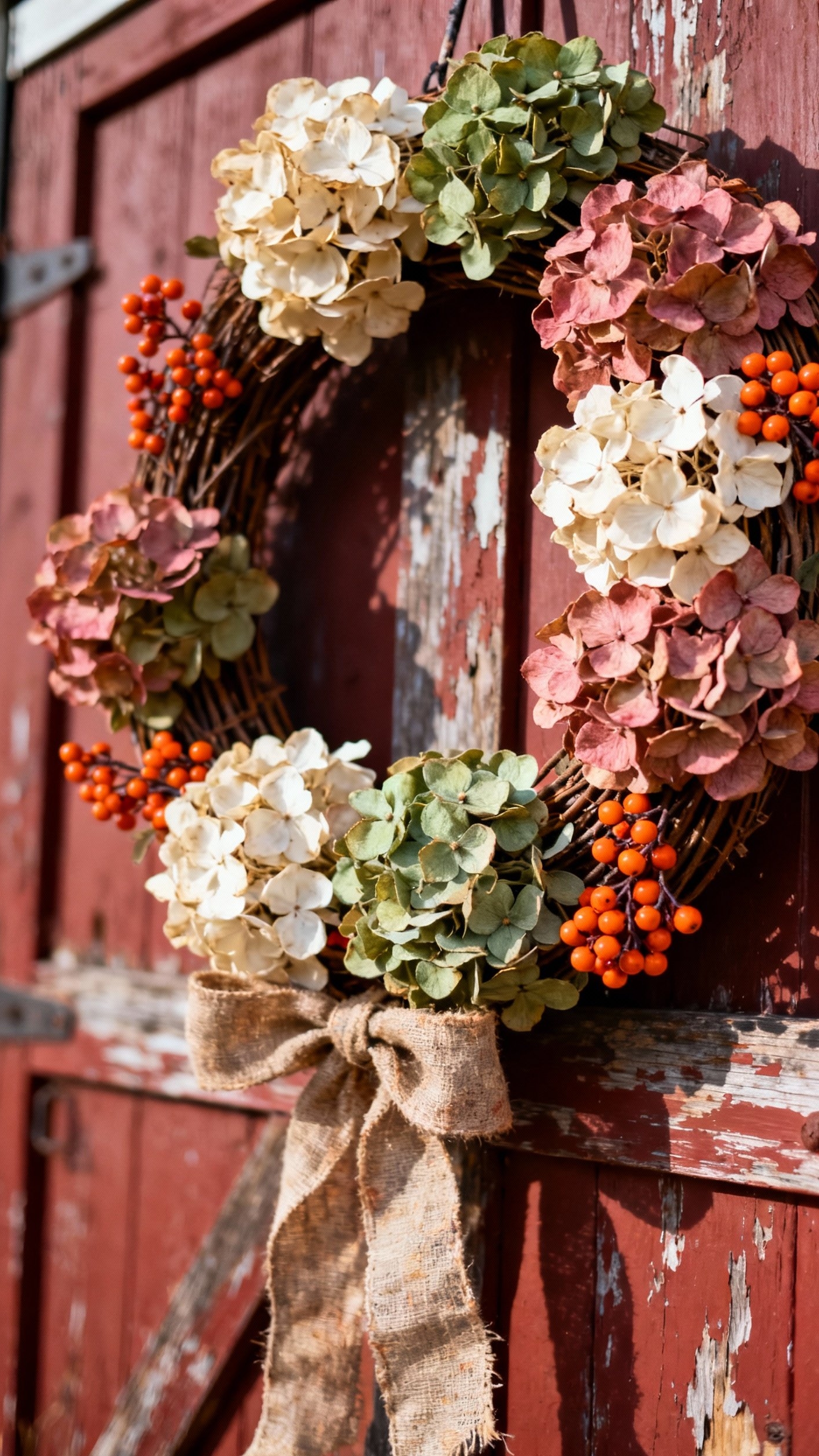 fall wreaths - Fall Wreaths: Rustic Charm Abounds - A weathered barn door, painted a deep, aged...