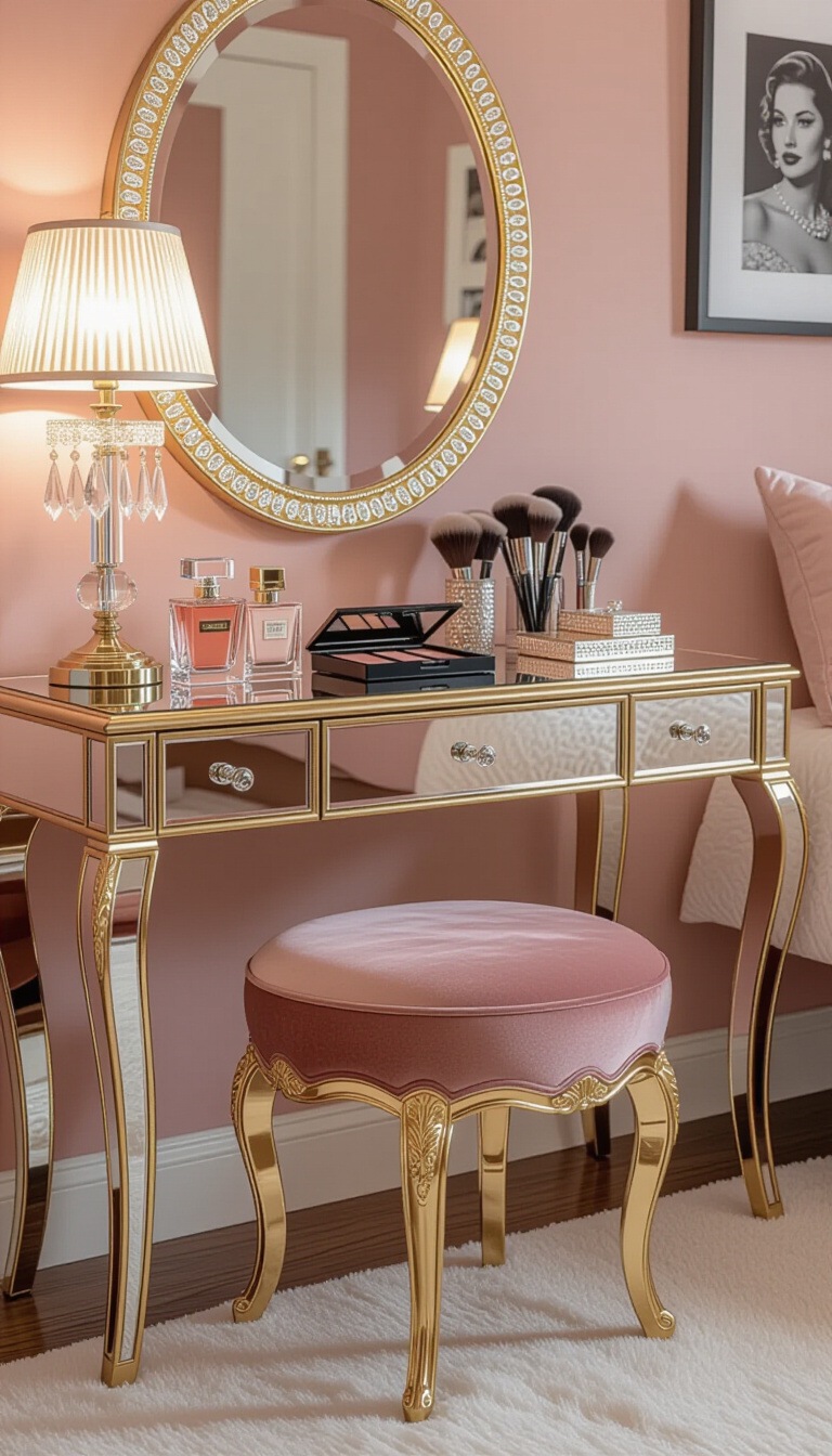 luxurious bedroom ideas - Hollywood Glamour: Bedroom Vanity Details - Imagine stepping into a bygone era of Hollywood...