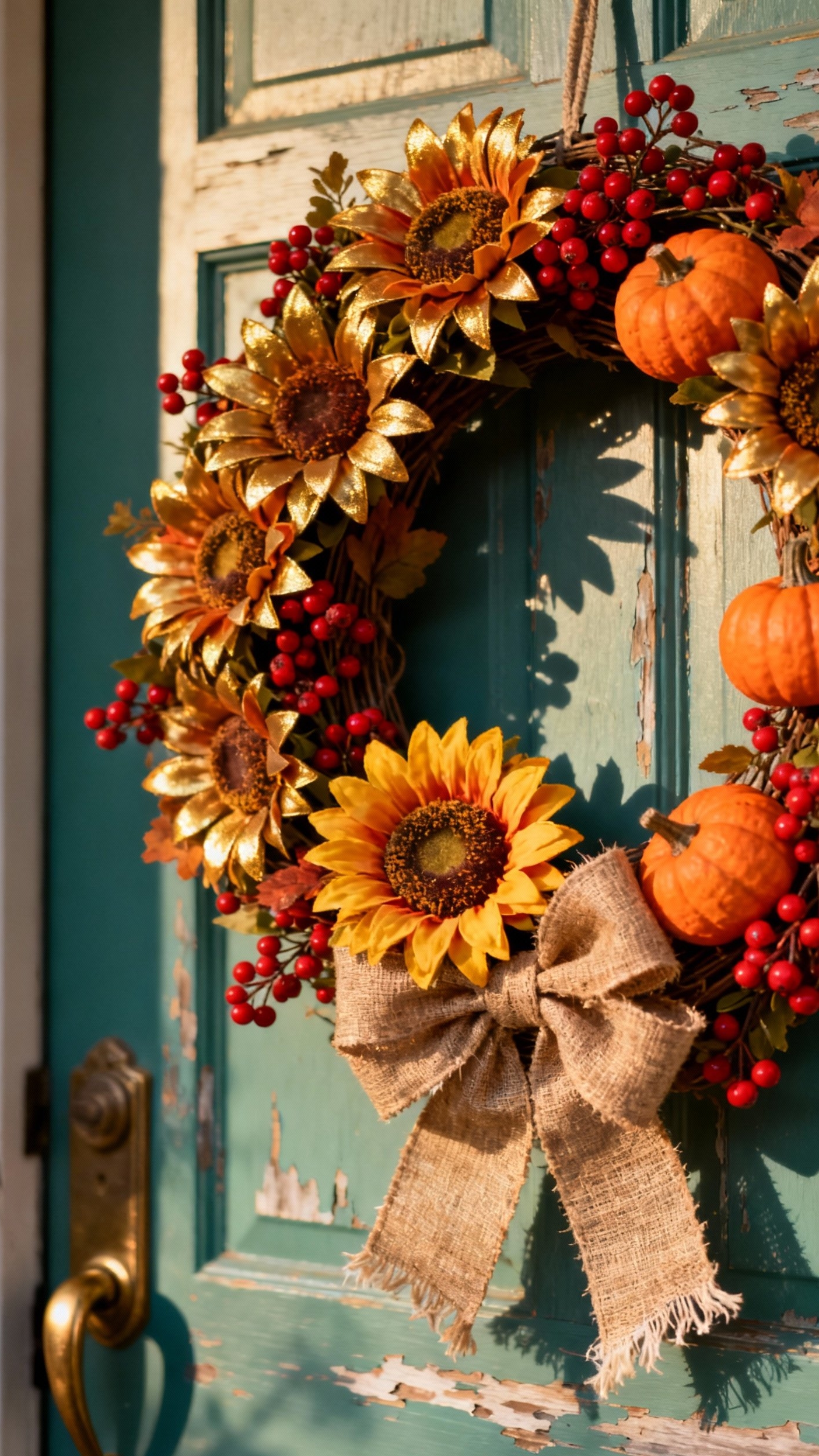 fall wreaths - Fall Wreaths: A Burst of Autumn - Golden sunflowers explode from this fall wreath, immediately...