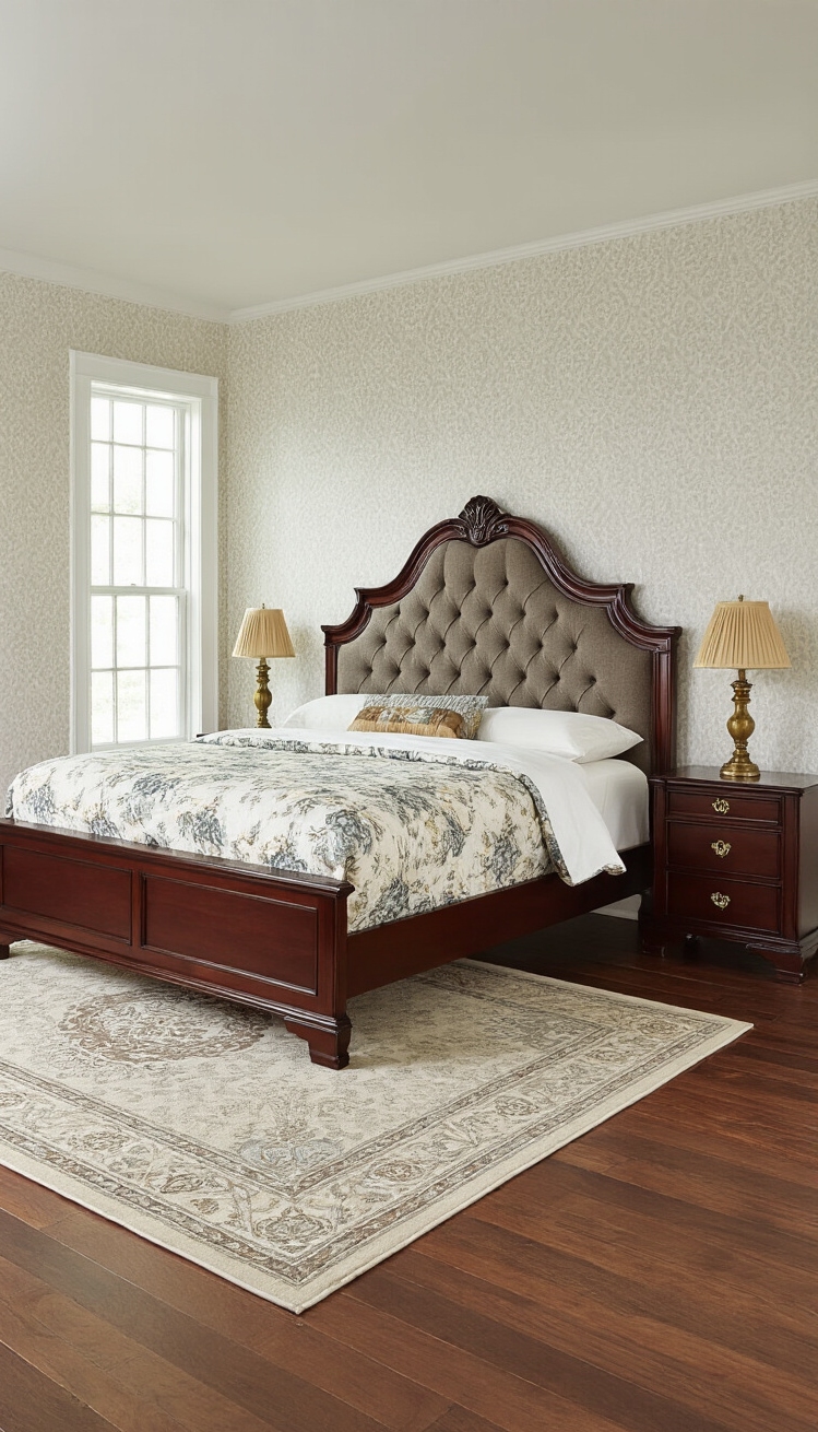 Mixing Wood Tones Bedroom - Mastering the Mixed Wood Bedroom Look - Mixing Wood Tones Bedroom - The bedroom exudes a cozy, traditional charm, and...