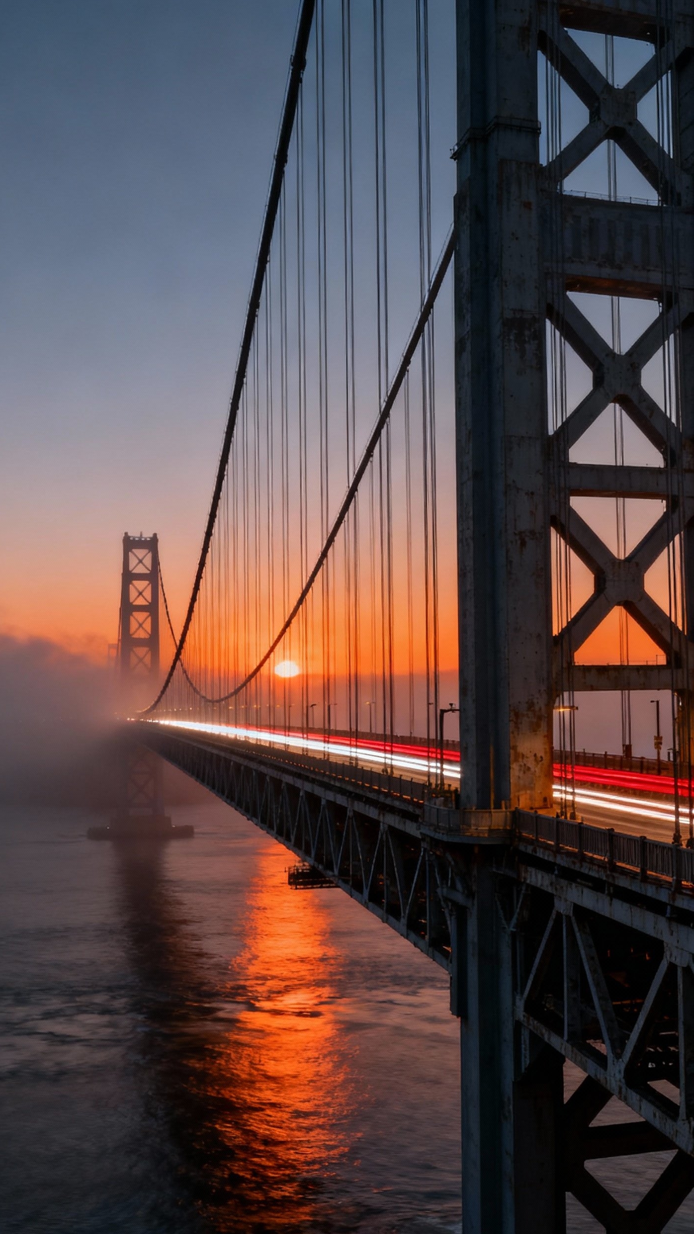 Urban City Photography - Urban Giants: Capturing City Scale - The colossal suspension bridge dominates the frame, its...