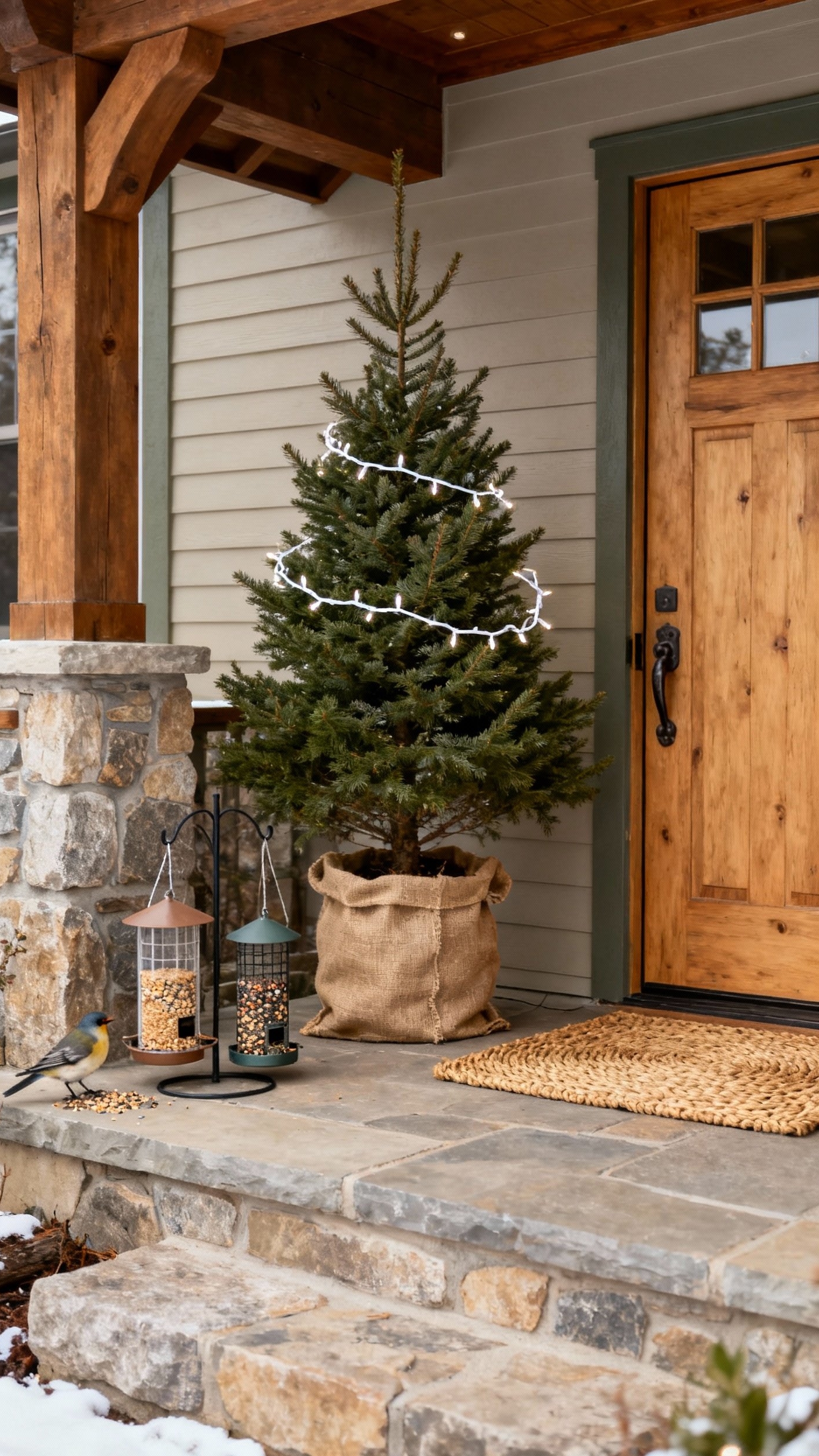 christmas porch decor ideas - Christmas Porch: Nature's Holiday Welcome - A charming Christmas porch welcomes you with its...