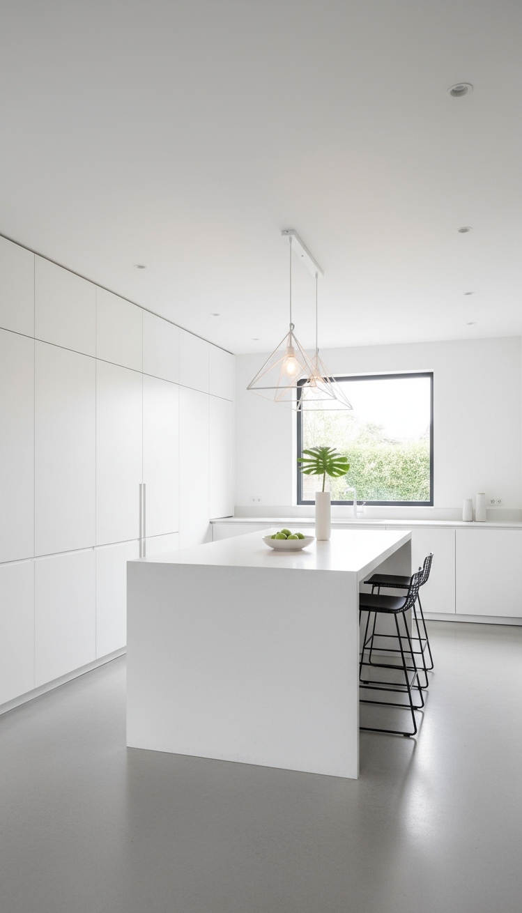 White Kitchen Ideas - White Kitchens: Geometric Simplicity & Light - Imagine stepping into this serene, minimalist kitchen –...
