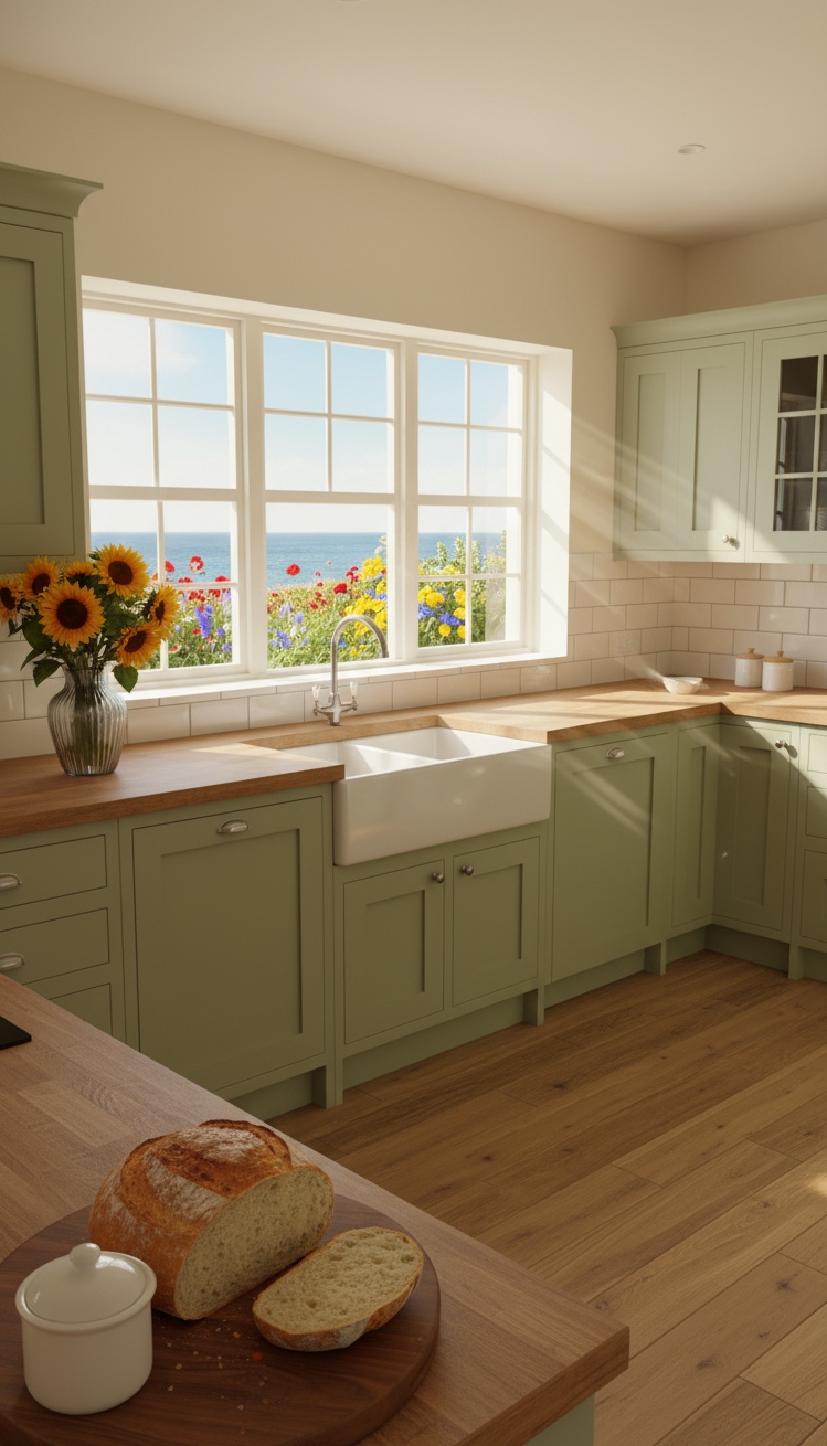 Beach Cottage Kitchens - Beach Cottage Kitchen: Sun-Drenched Style - The sage green Shaker cabinets immediately catch your...