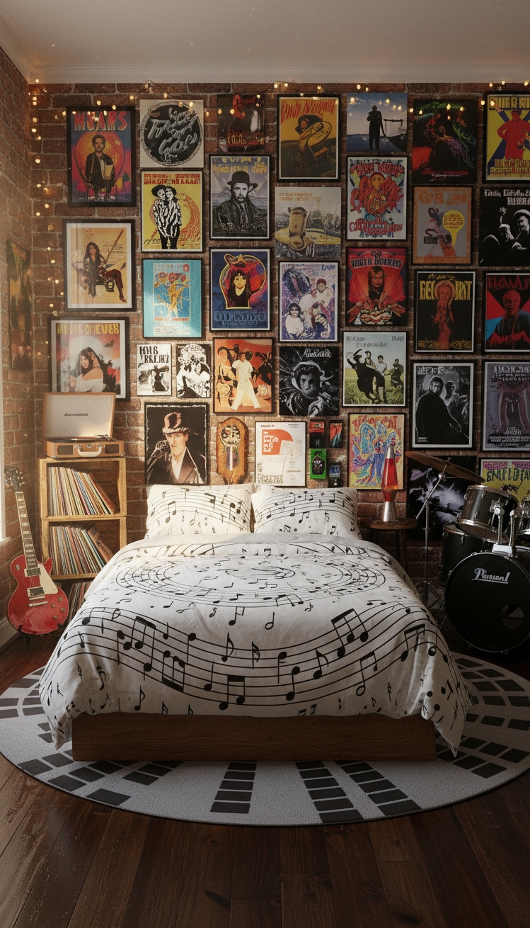 Male Bedroom Ideas - Male Bedroom Ideas: Music-Inspired Design - The music-themed duvet instantly grabs your attention with...