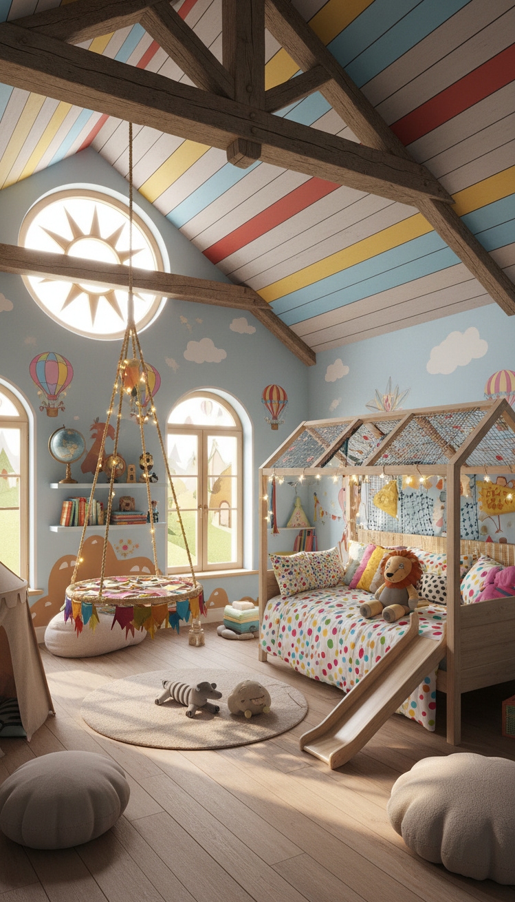 exposed beams bedroom - Exposed Beams: Playful Bedroom Design - These exposed beams steal the show, adding warmth...