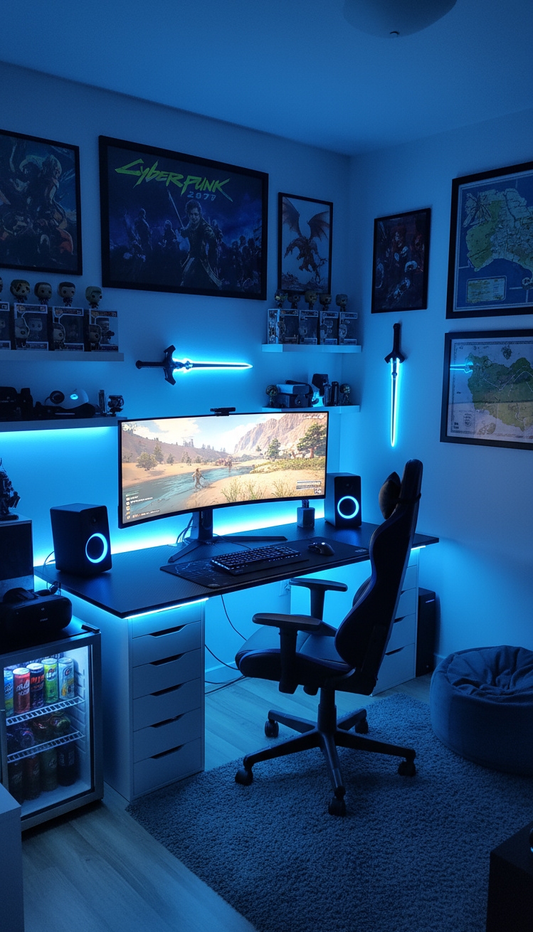 Male Bedroom Ideas - Level Up: Gaming Bedroom Design - The gaming setup immediately grabs your attention with...