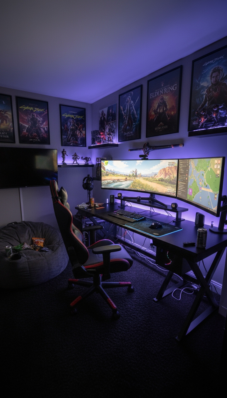 Male Bedroom Ideas - Level Up: Designing the Ultimate Gamer Room - The gaming setup immediately grabs your attention with...