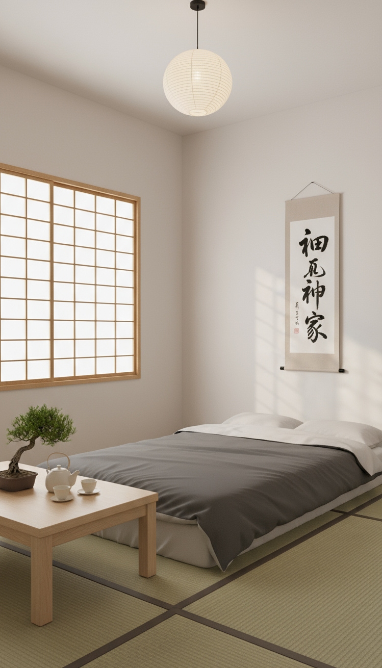 Male Bedroom Ideas - Zen Spaces: Minimalist Male Bedroom Design - The low futon mattress immediately grounds the space,...