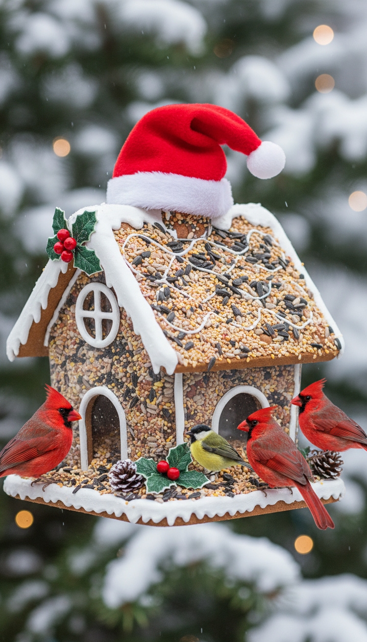 christmas garden decorations - Festive Touches: Christmas Garden Decor - The Christmas bird feeder, brimming with <a href=