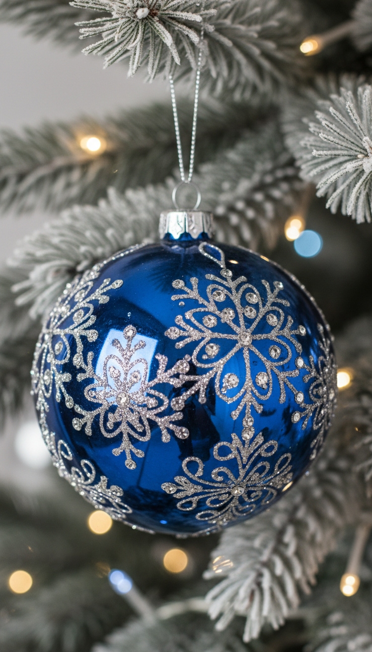 blue christmas decorations ideas - Blue Christmas: Silver Detail Sparkle - This Christmas ornament captures the eye with its...