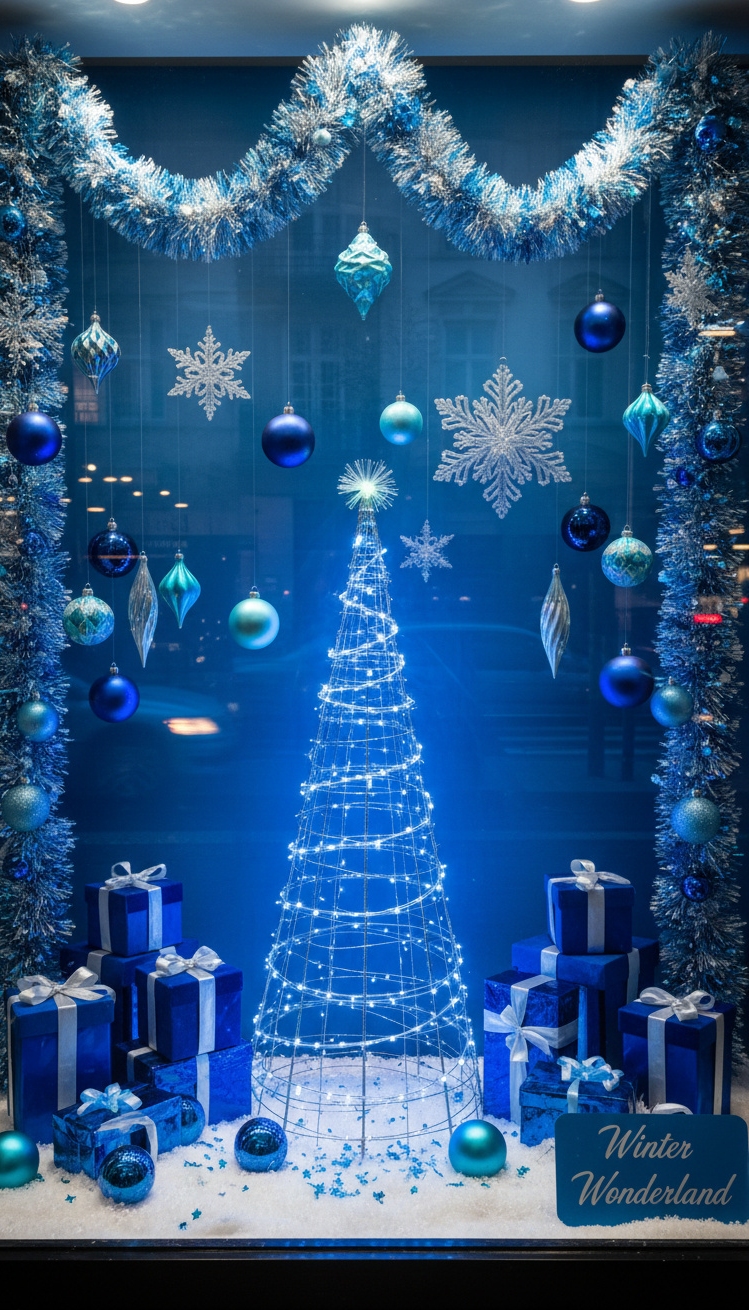 blue christmas decorations ideas - Blue Christmas: Decorating with Design - blue christmas decorations ideas - The window display glows with a cool, quiet...
