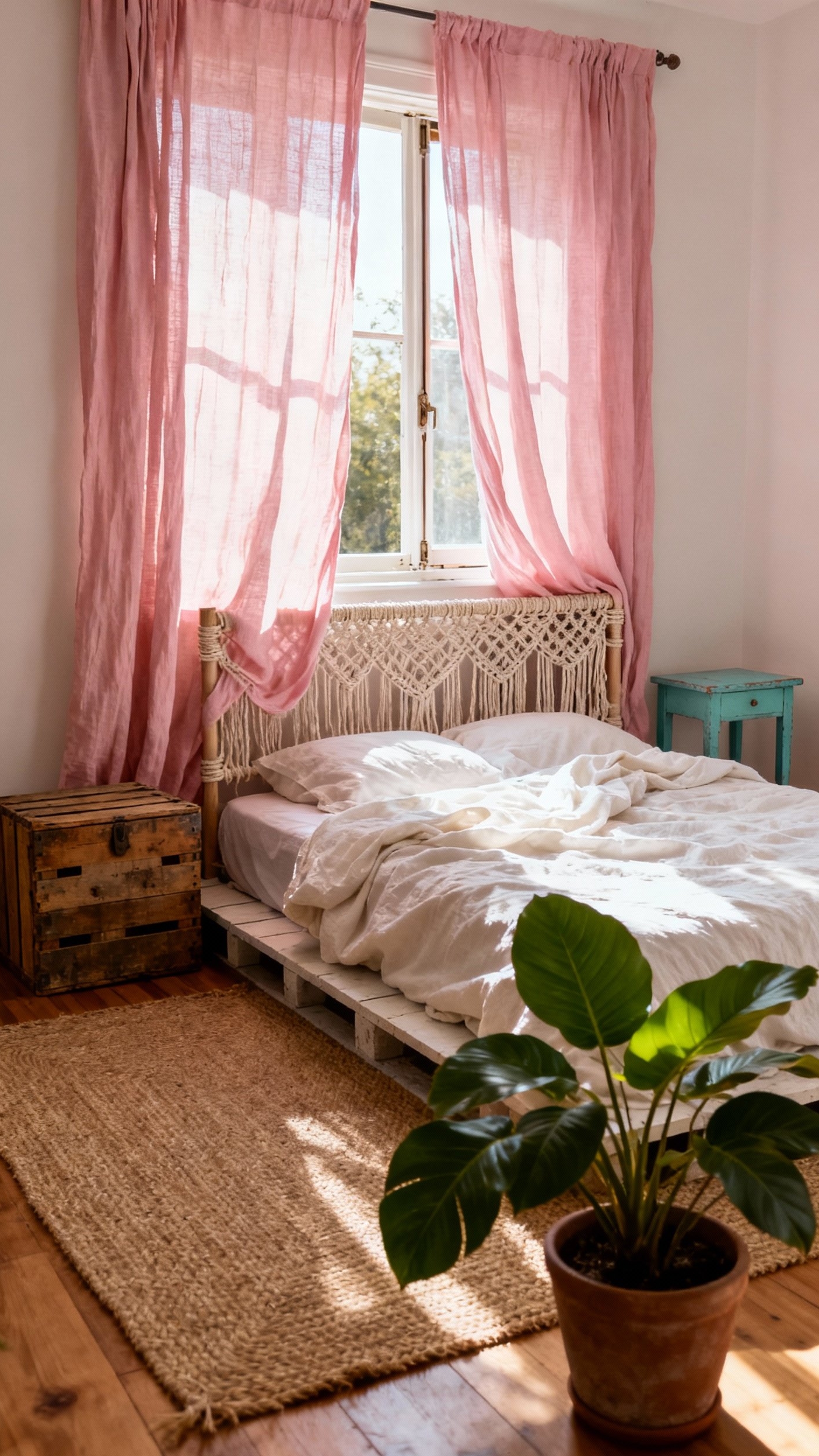 pink curtains bedroom ideas - Pink Curtains: Bohemian Bedroom Bliss - These blush pink linen drapes steal the show,...