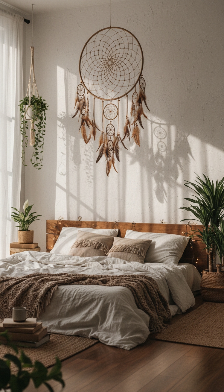 Boho Chic Bedroom - Dreamy Boho Bedroom Design Ideas - These woven wall hangings soften the room, adding...