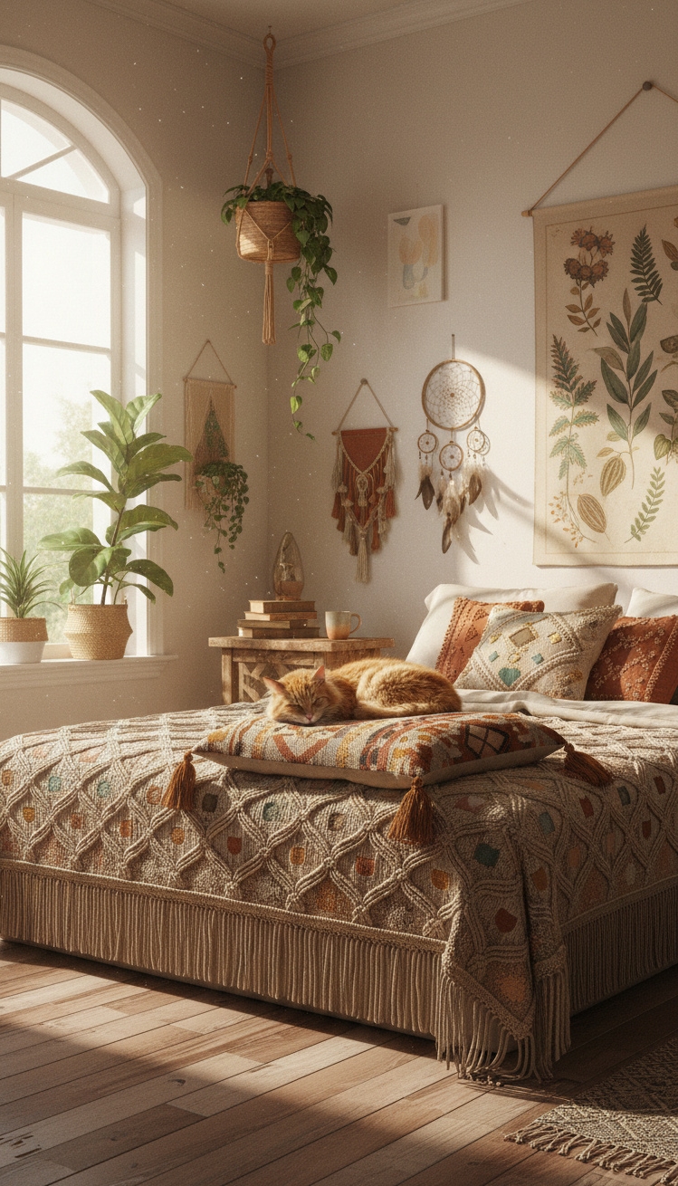 Boho Chic Bedroom - Boho Bedroom: Pattern and Sunlight - These patterned throw pillows invite you to sink...