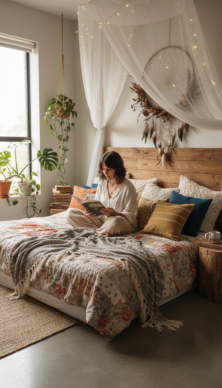 Boho Chic Bedroom - Boho Bedroom: Pillows and Peace - The pile of pillows commands attention. Soft textures...