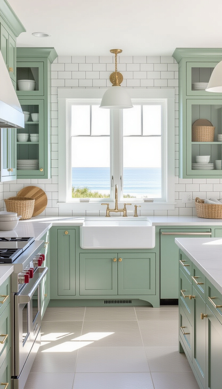 kitchen cabinet colors - Seafoam Green Kitchen Cabinet Inspiration - These seafoam green cabinets immediately soothe the eye...