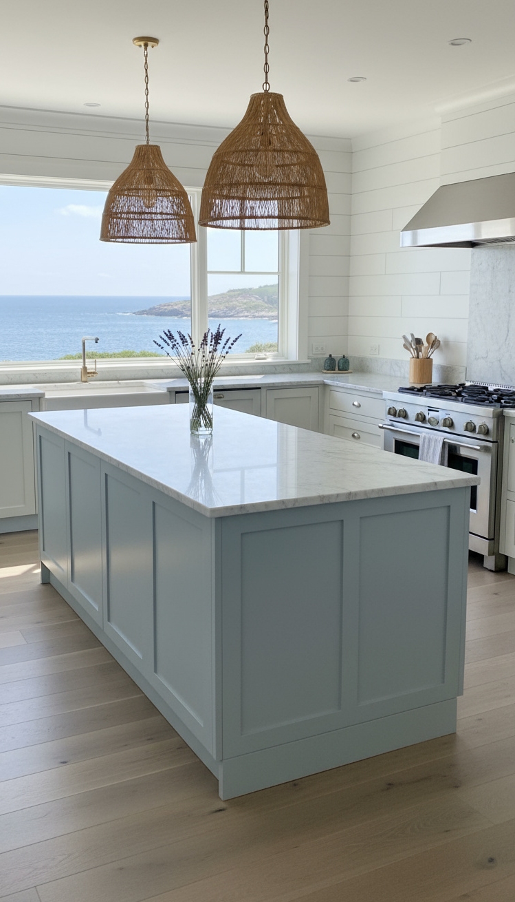 Light Grey Floors Kitchen - Light Grey Floors: Coastal Kitchen Bliss - Light grey hardwood floors immediately set a serene...