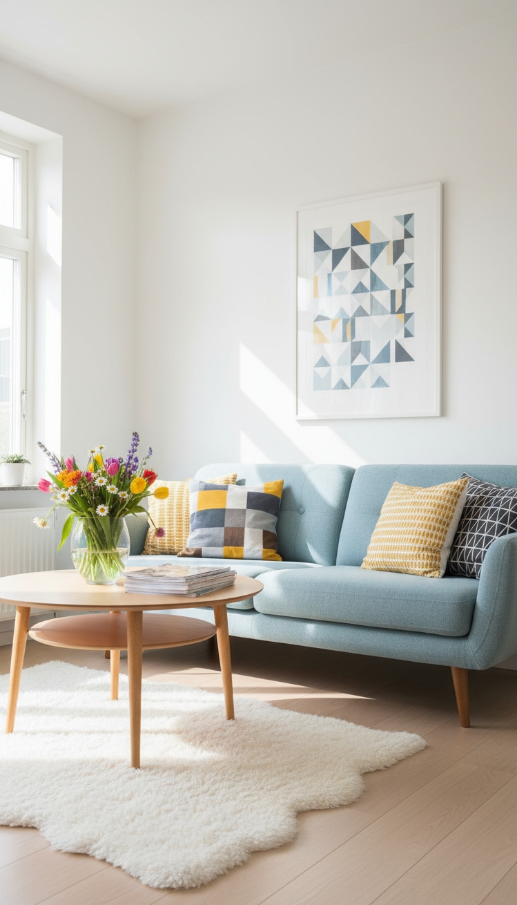 Light Blue Couch Living Room Ideas - Light Blue Couch: Living Room Bliss - The light blue, mid-century modern sofa immediately draws...