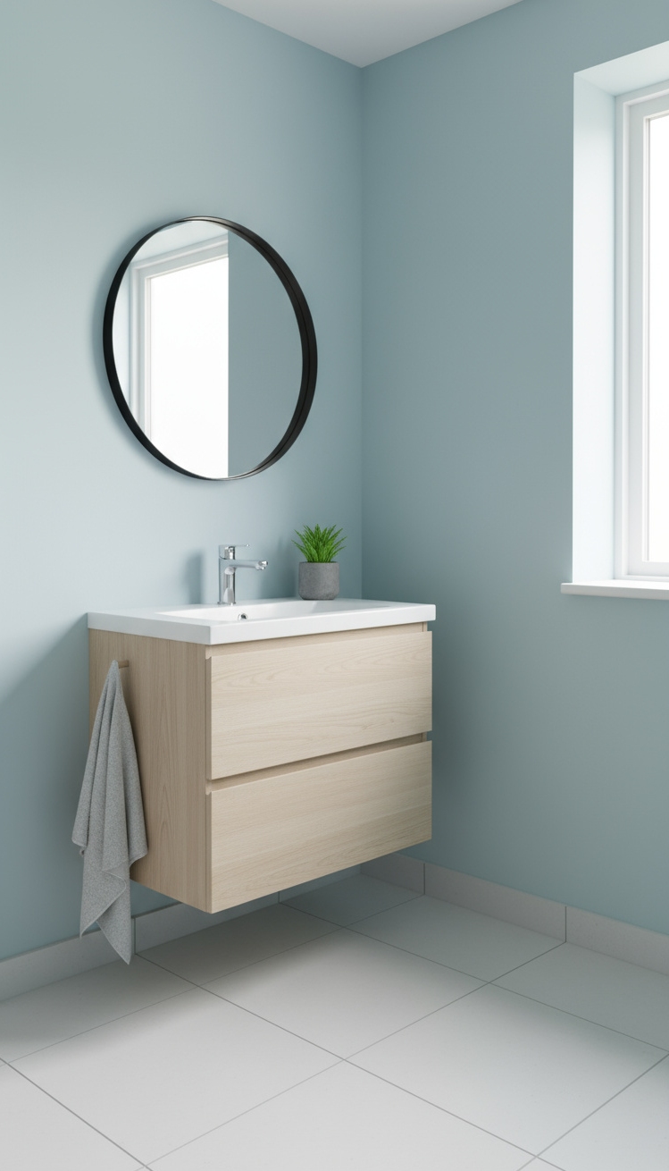 Trending Bathroom Colors - Bathroom Color Trends: Scandinavian Blue Hues - The pale blue walls immediately soothe, enveloping the...