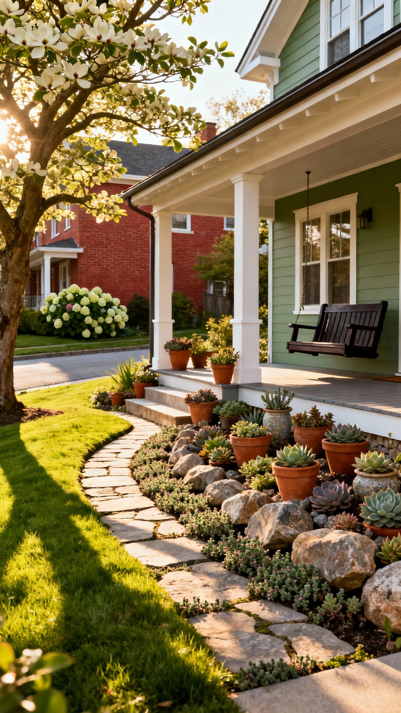 front yard landscape - Craftsman Charm: A Rock Garden Welcome - The rock garden steals the show, doesn't it....
