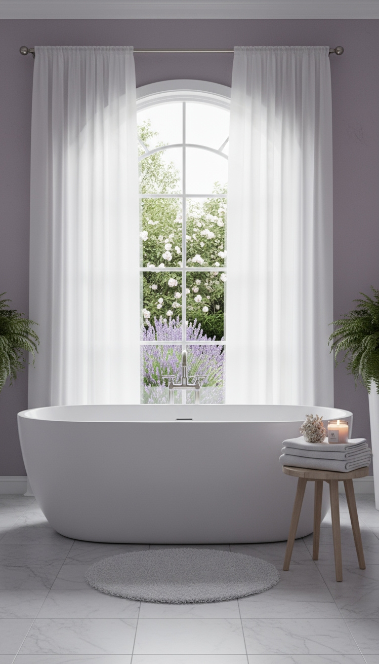 serene interior colors - Serene Spaces: Embracing Calming Interior Colors - The freestanding tub immediately invites you to unwind...