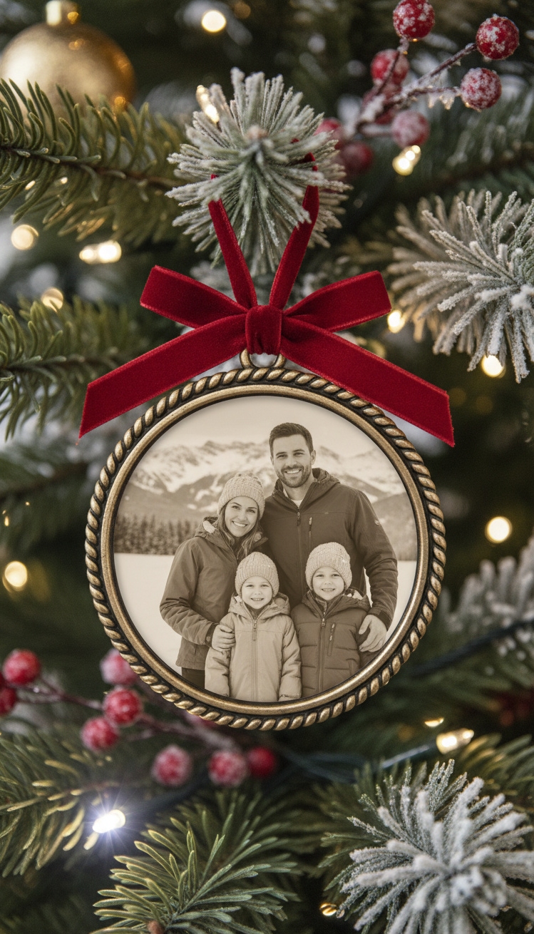 christmas ornament crafts - Picture-Perfect Christmas Ornament Crafts - The photo ornament catches the light, its glossy...