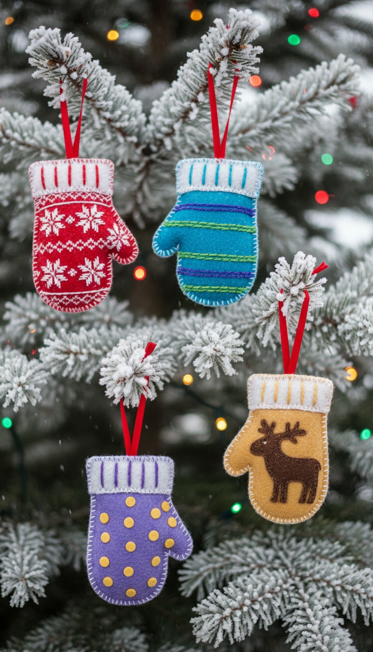 easy christmas ornaments - Easy Felt Ornament Design Ideas - These felt mittens bring a homespun charm to...