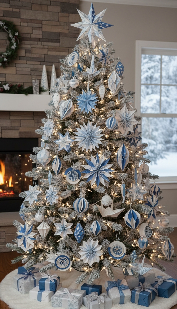 blue christmas decorations ideas - Blue Christmas: A Handmade Holiday - This Christmas tree shimmers with cool elegance, its...