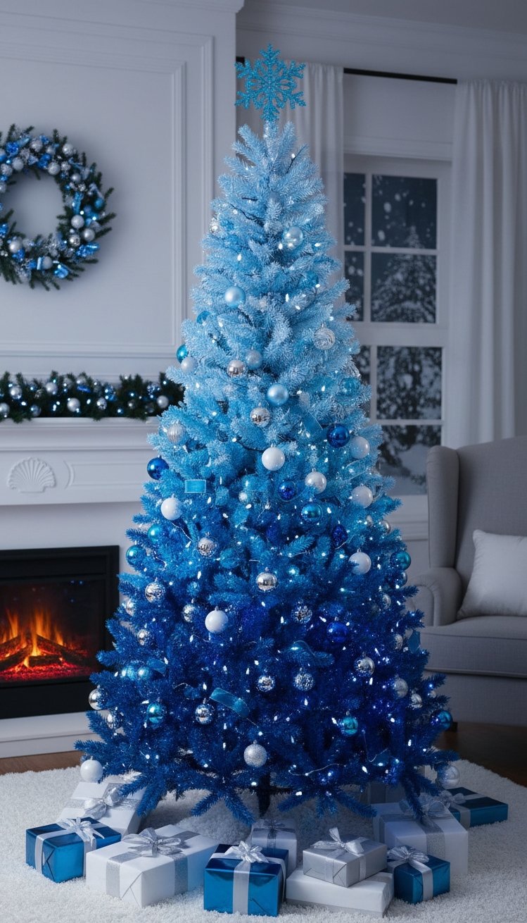 blue christmas decorations ideas - Blue Christmas: Ombre Tree Ideas - This Christmas tree shimmers with a cool, calming...